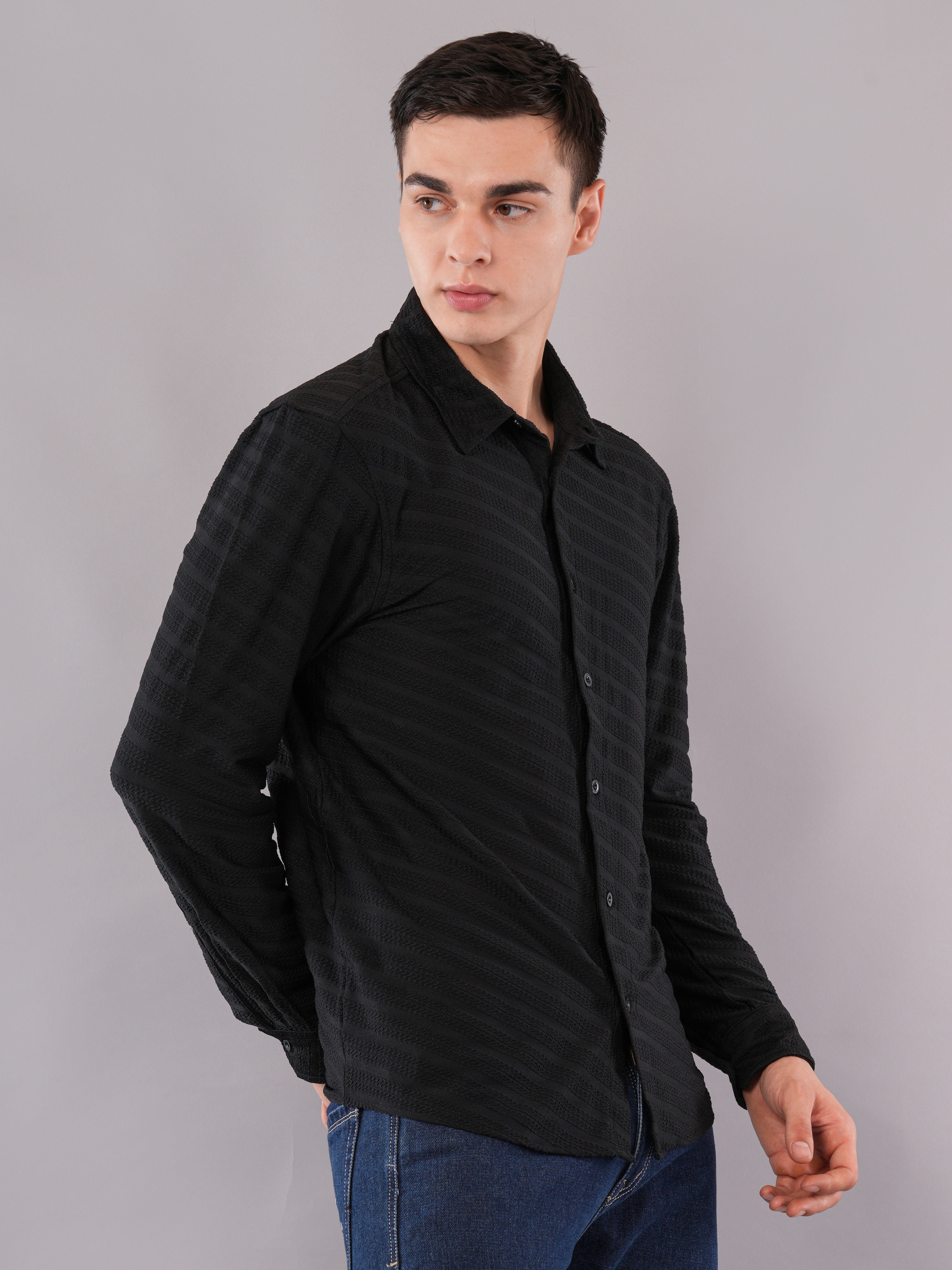 Black Tonal Stripe Shirt
