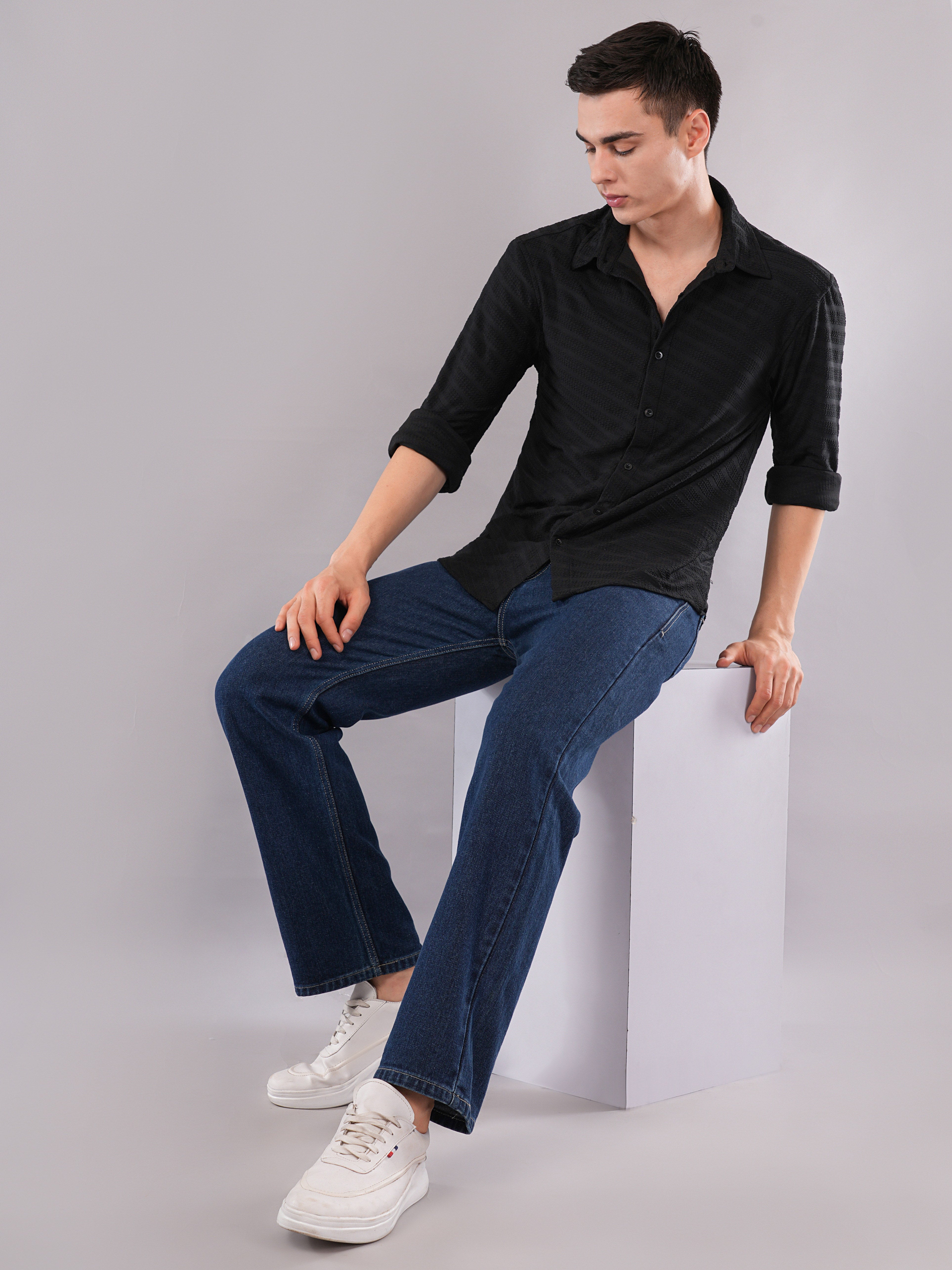 Black Tonal Stripe Shirt