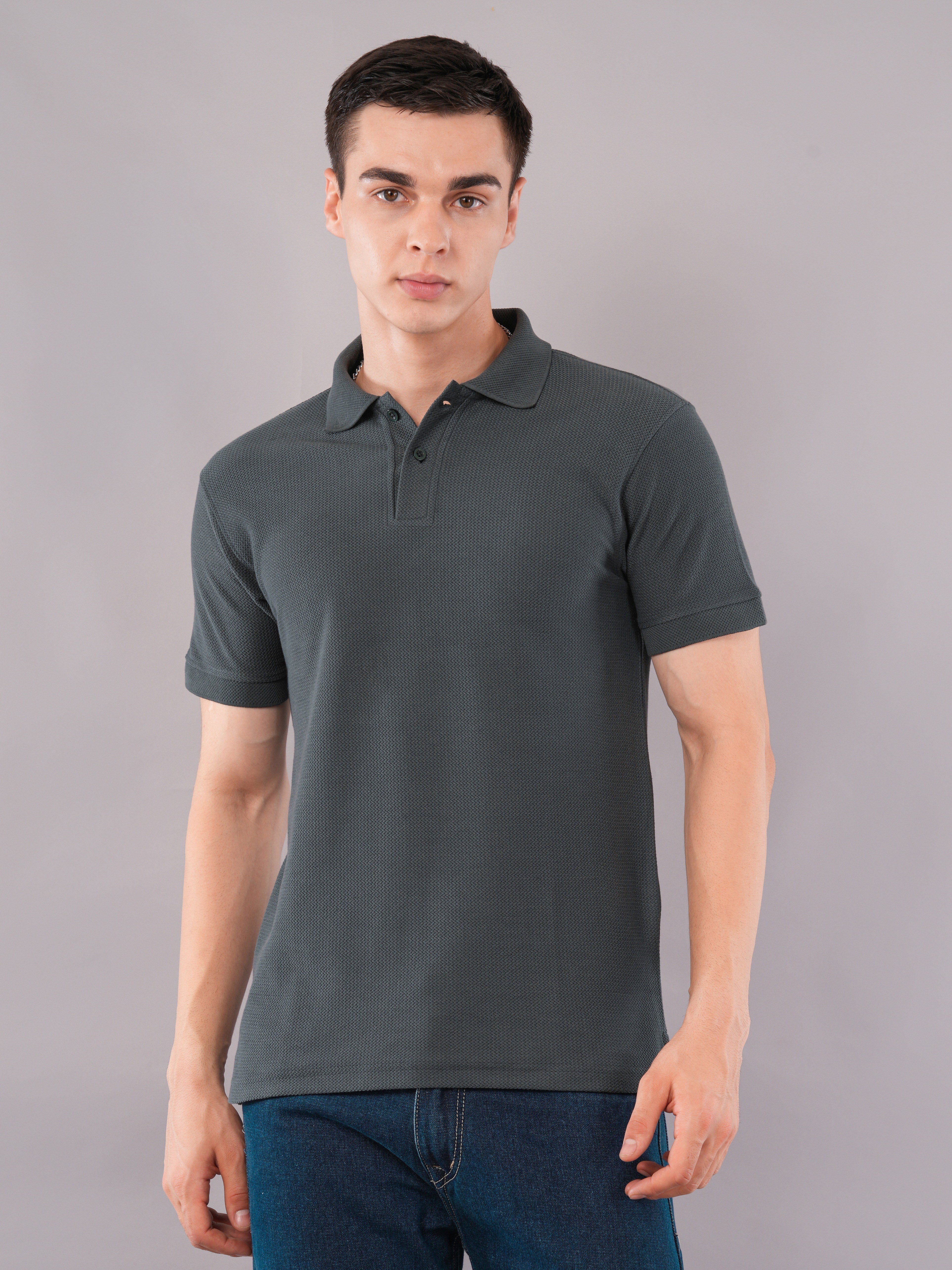 Charcoal Textured Polo T-Shirt
