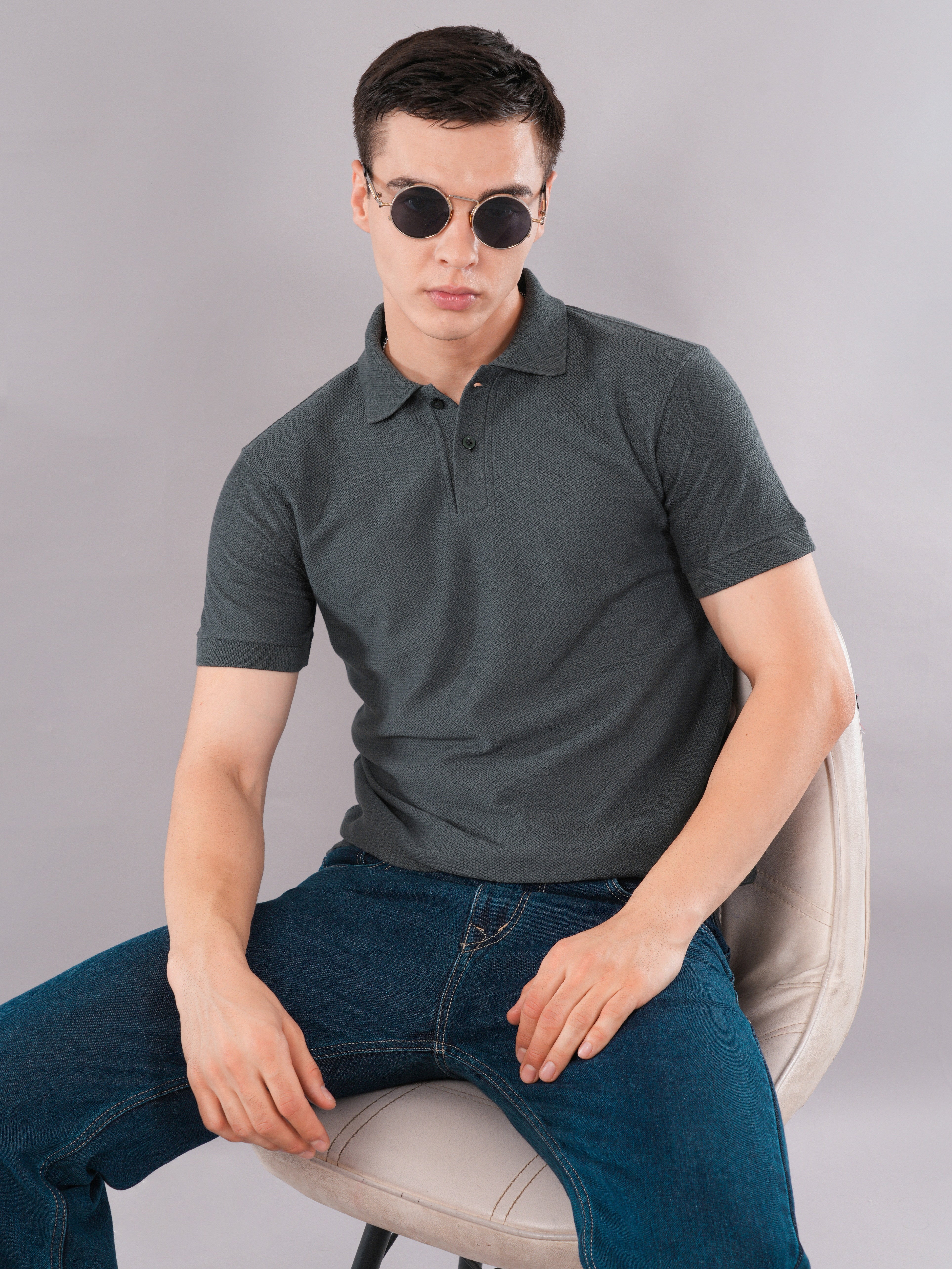 Charcoal Textured Polo T-Shirt