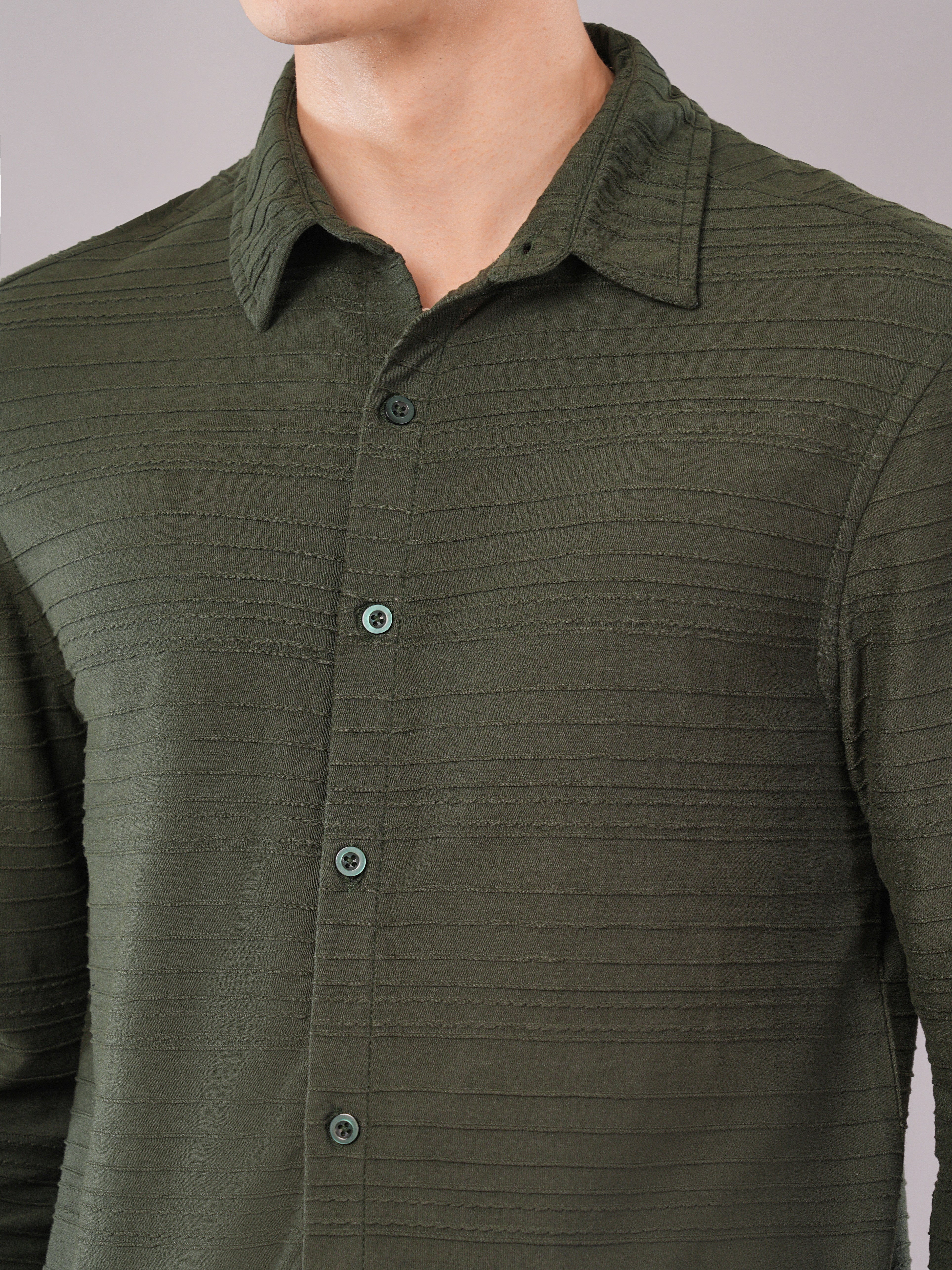 Deep Olive Tonal-Stripe Shirt