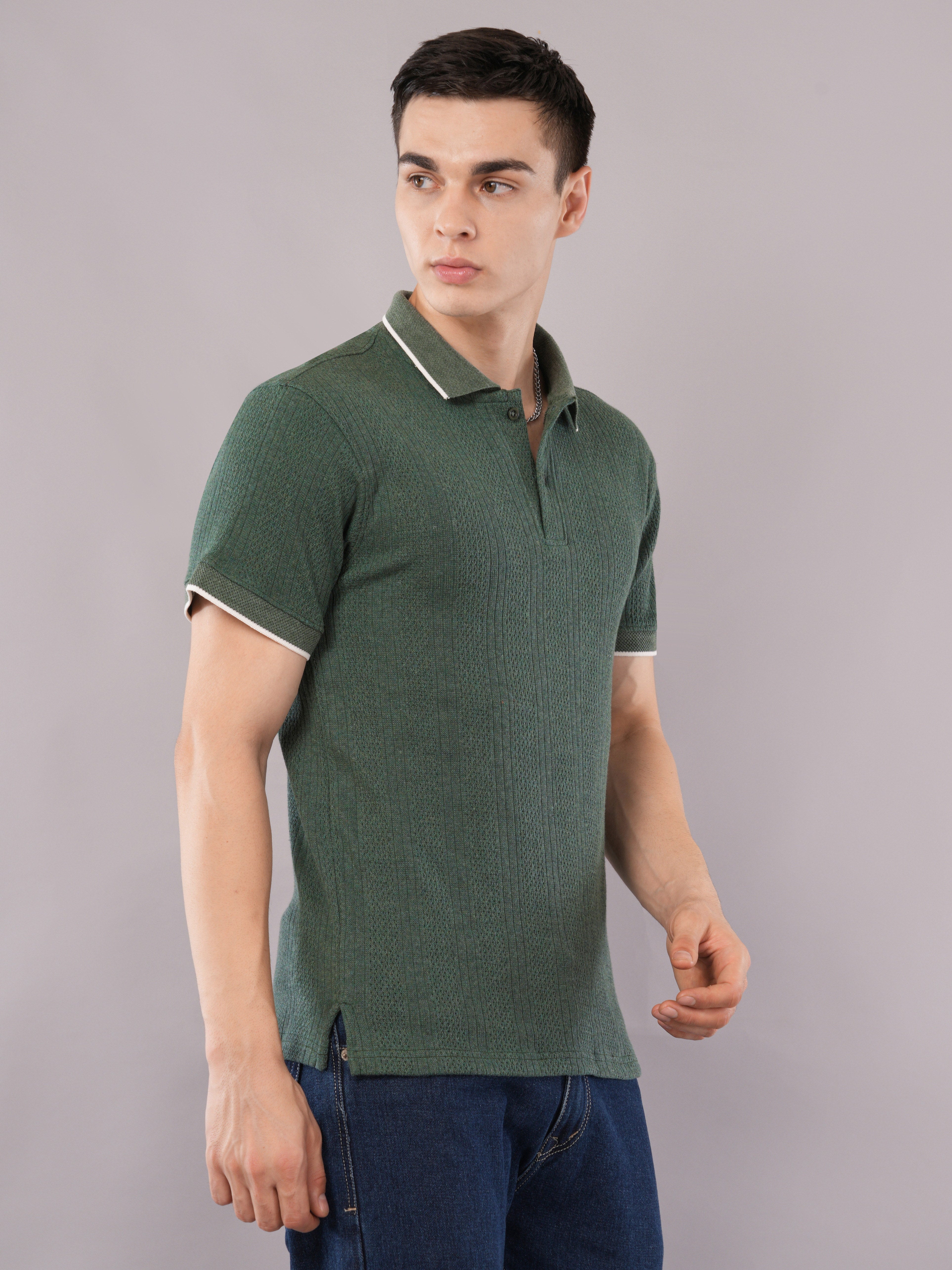 Forest Green Contrast-Tip Polo T-Shirt