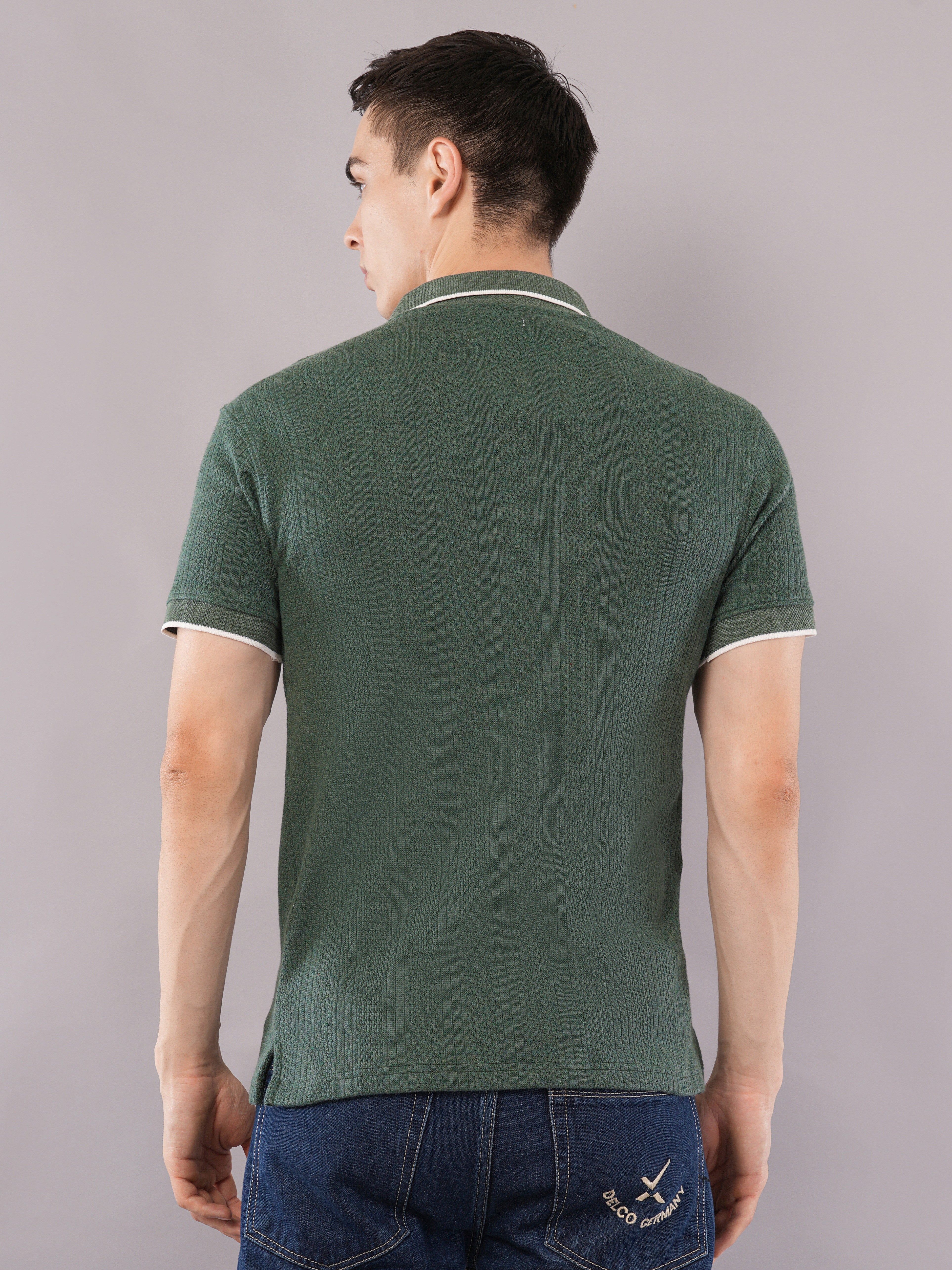 Forest Green Contrast-Tip Polo T-Shirt