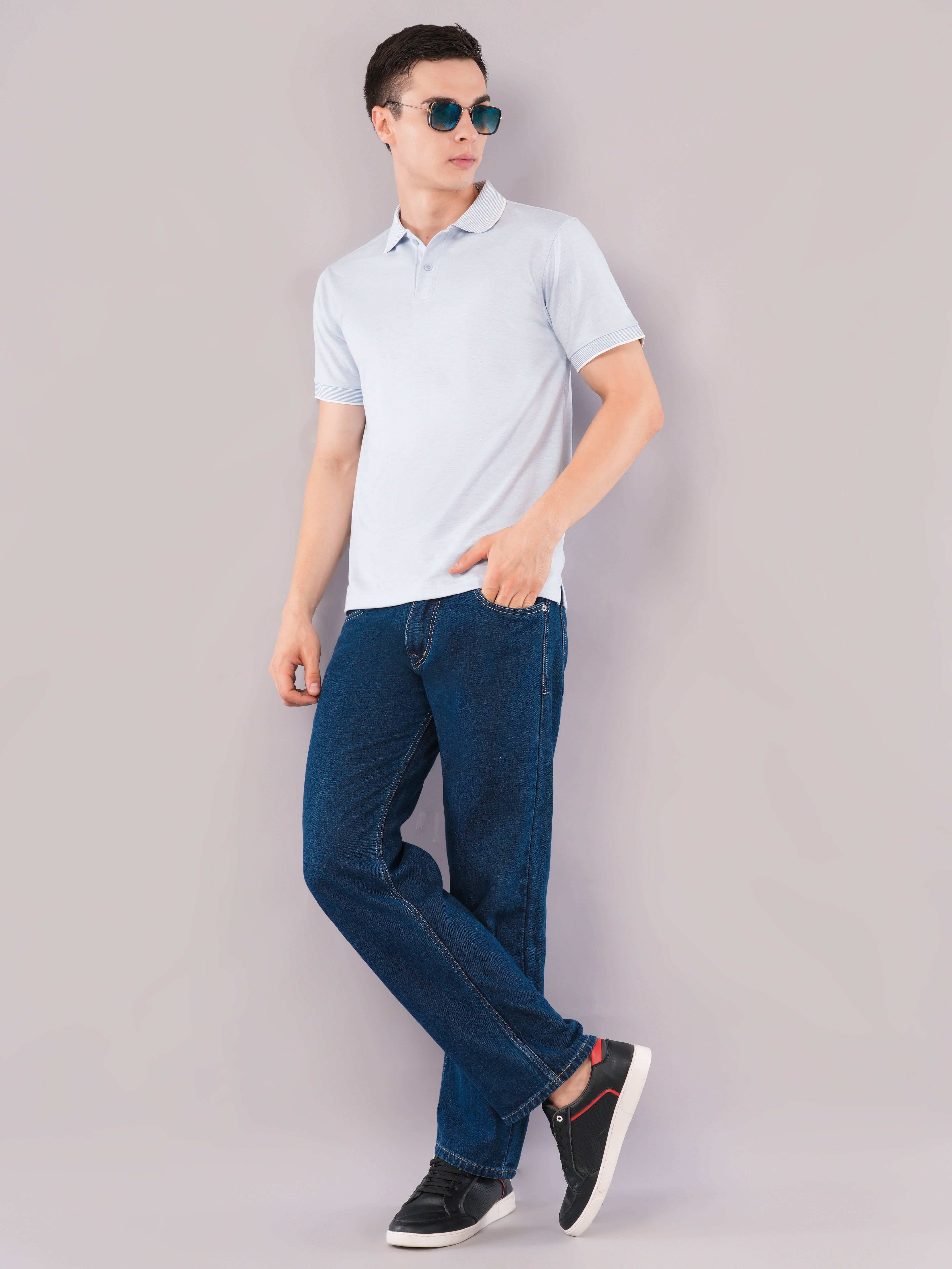 Ice Blue Contrast-Tip Polo T-Shirt