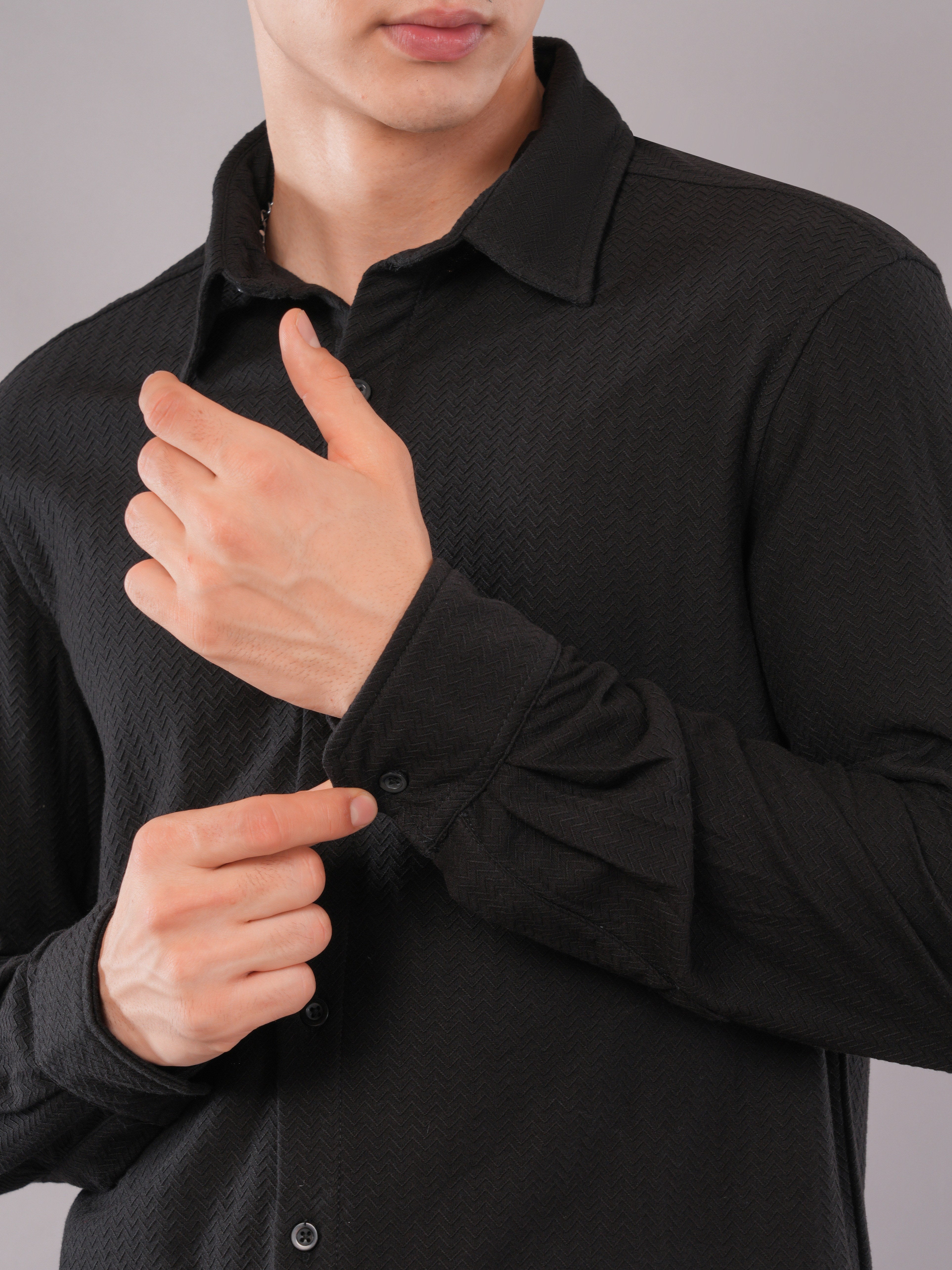 Jet Black Fluid-Texture Shirt