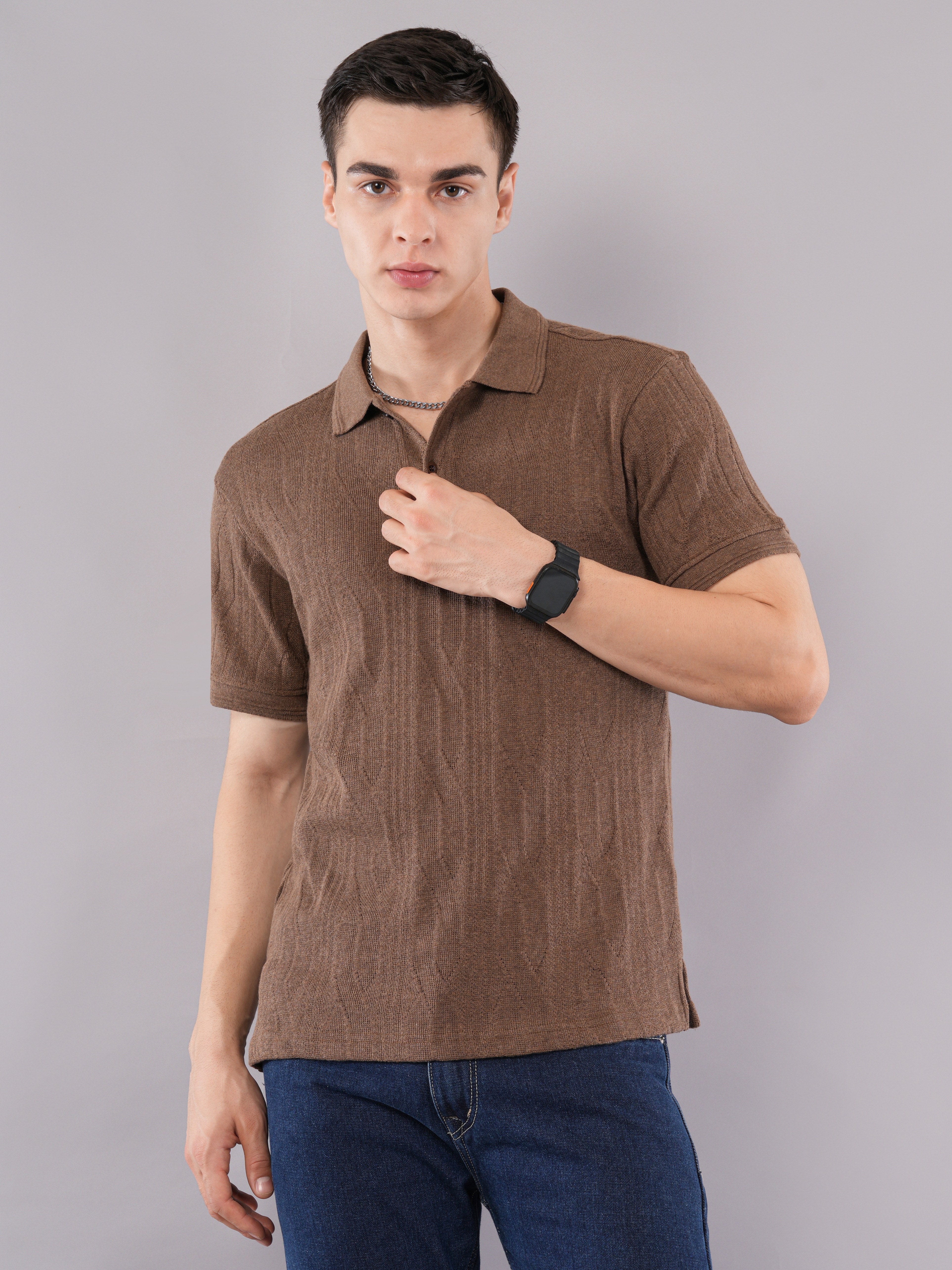 Mocha Textured Polo T-Shirt