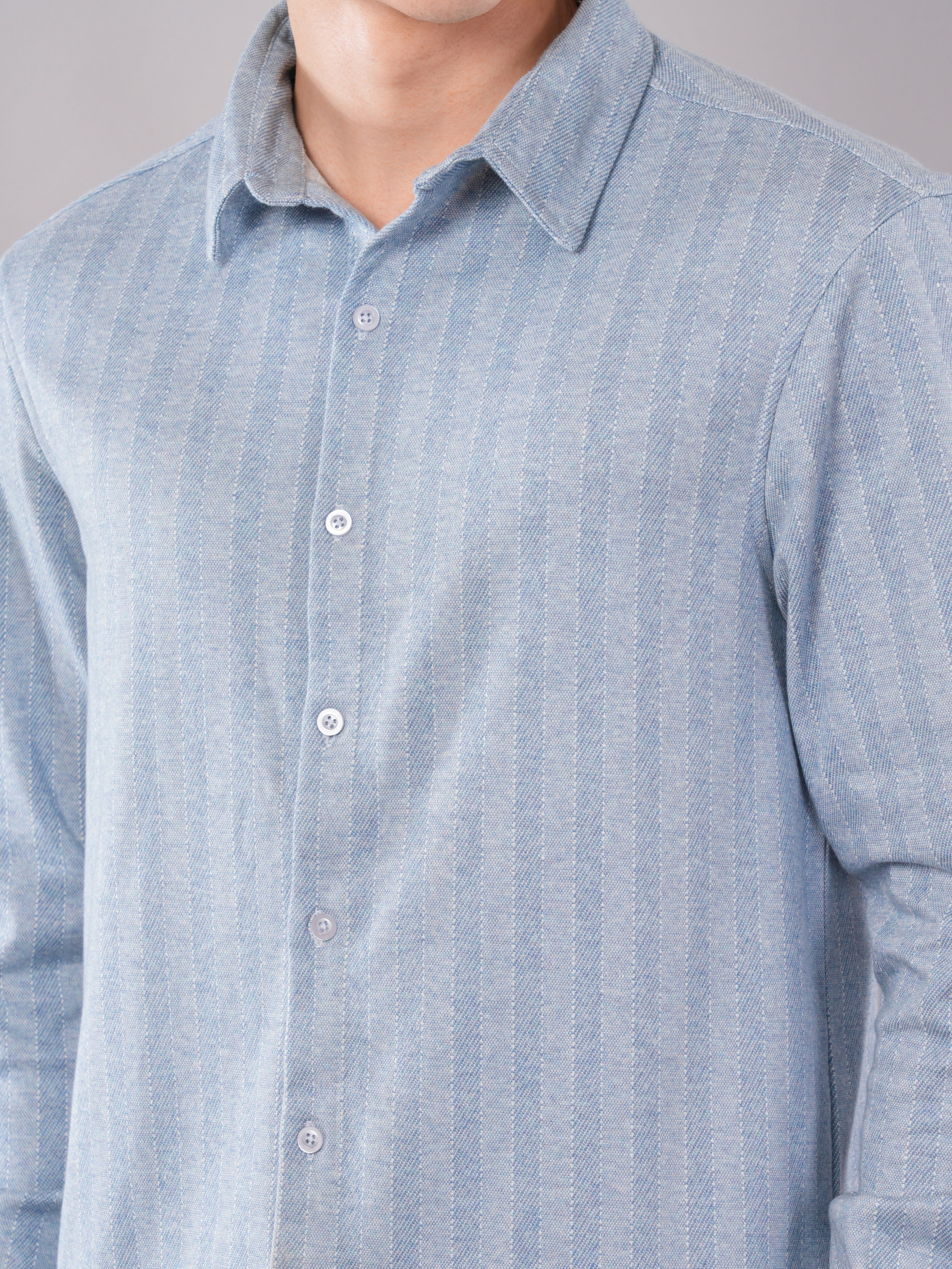 Sky Blue Vertical-Texture Shirt