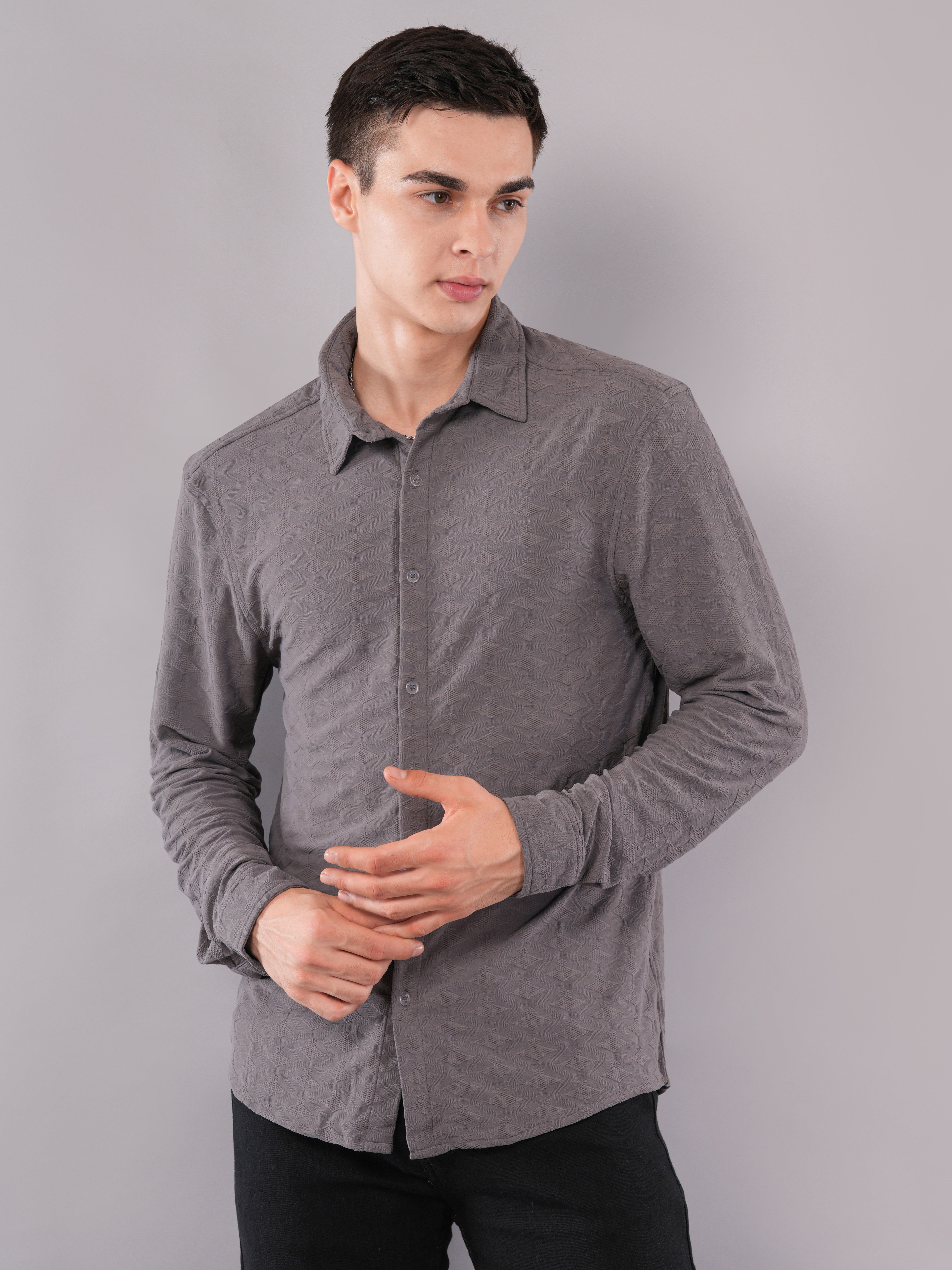 Slate Grey Crinkle-Texture Shirt