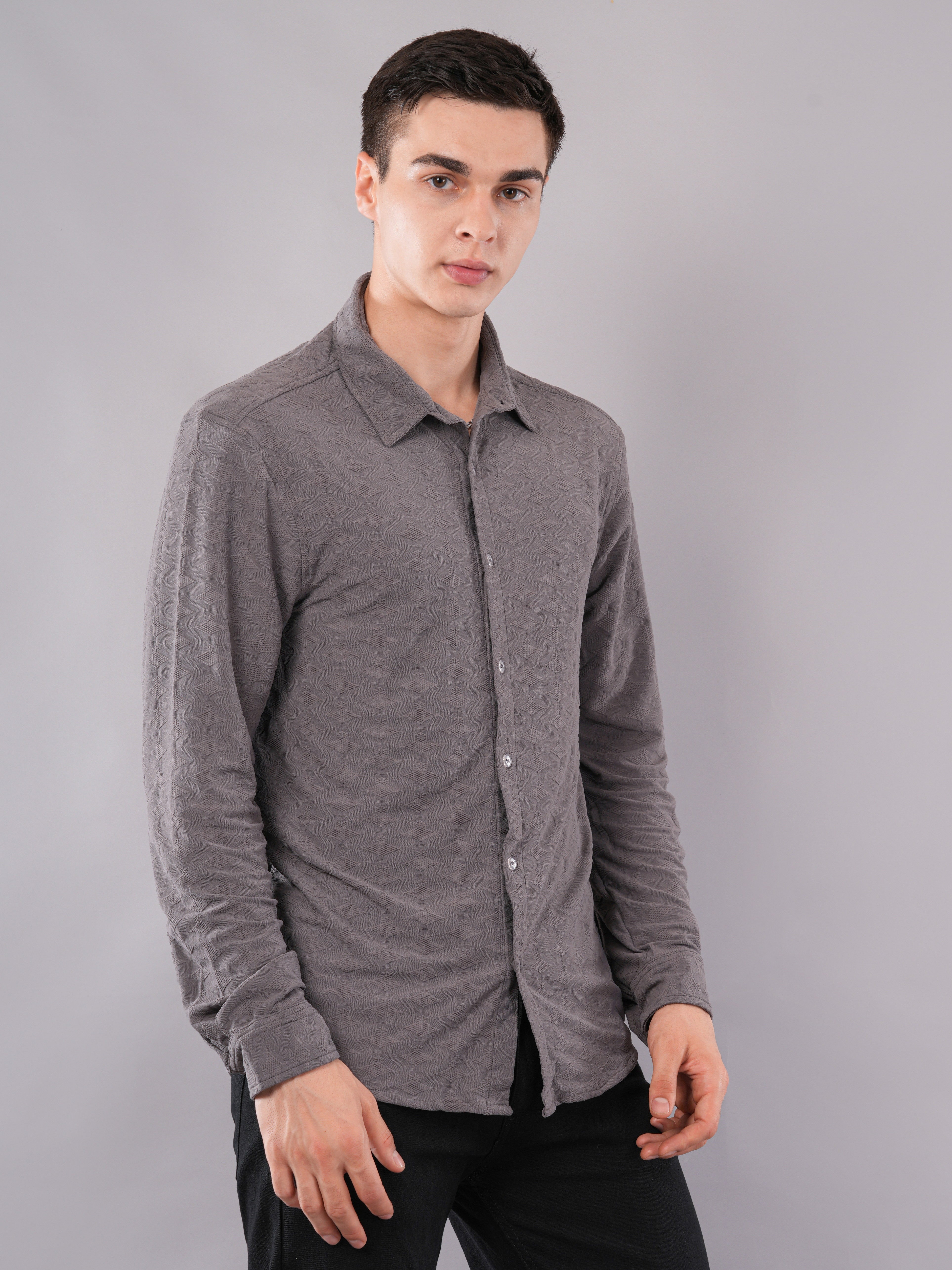 Slate Grey Crinkle-Texture Shirt