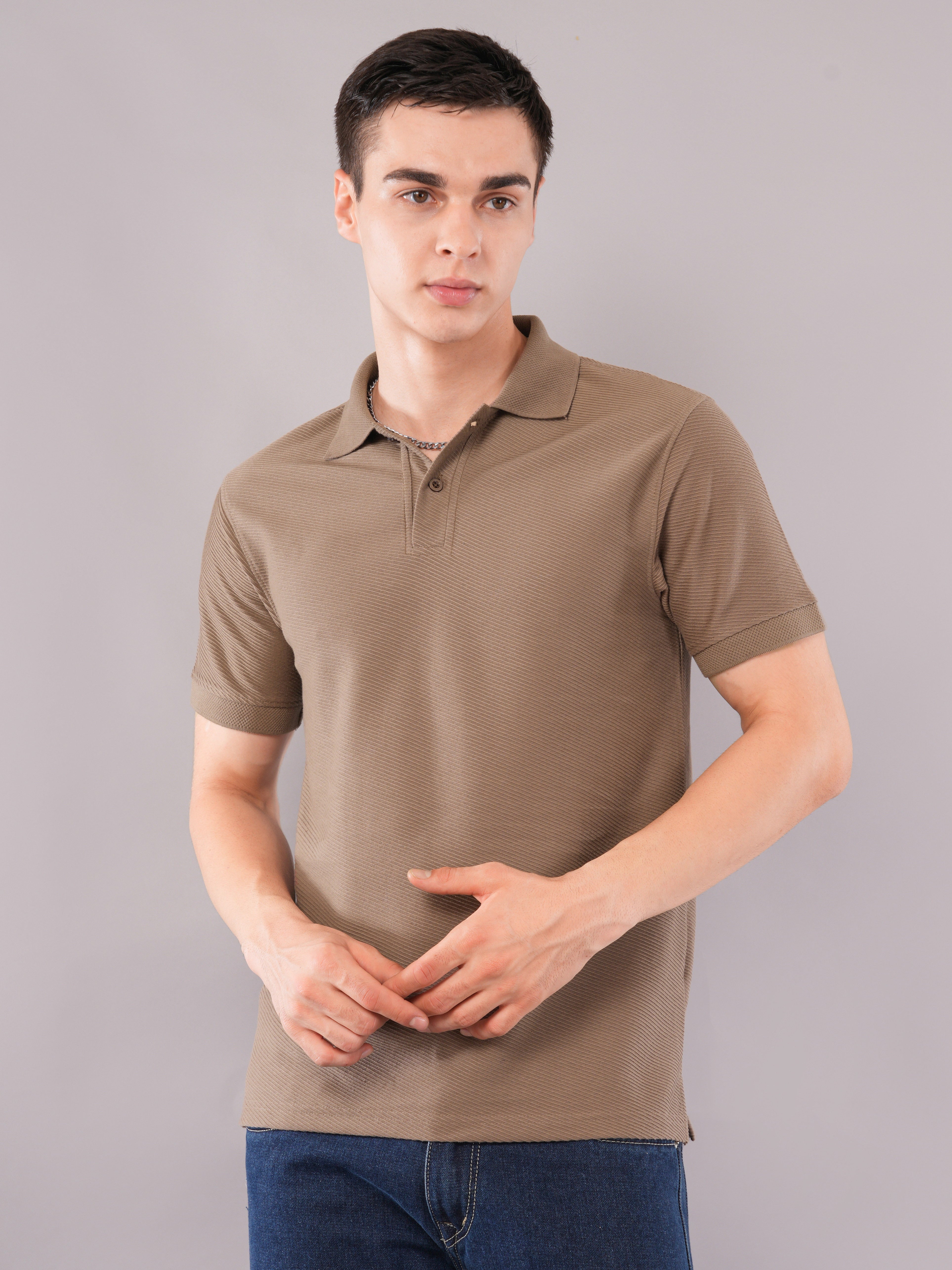 Taupe Fine-Texture Polo T-Shirt