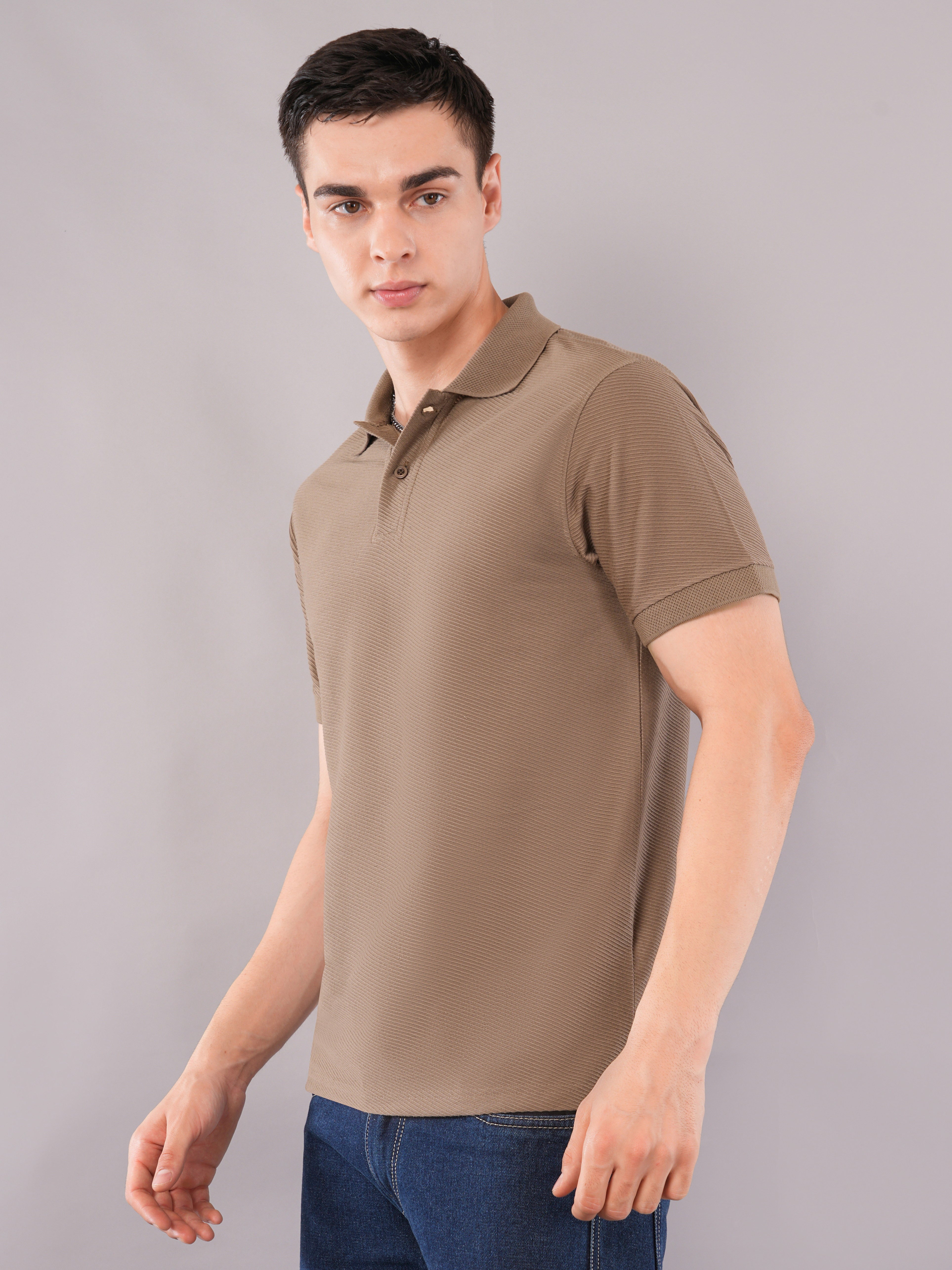 Taupe Fine-Texture Polo T-Shirt