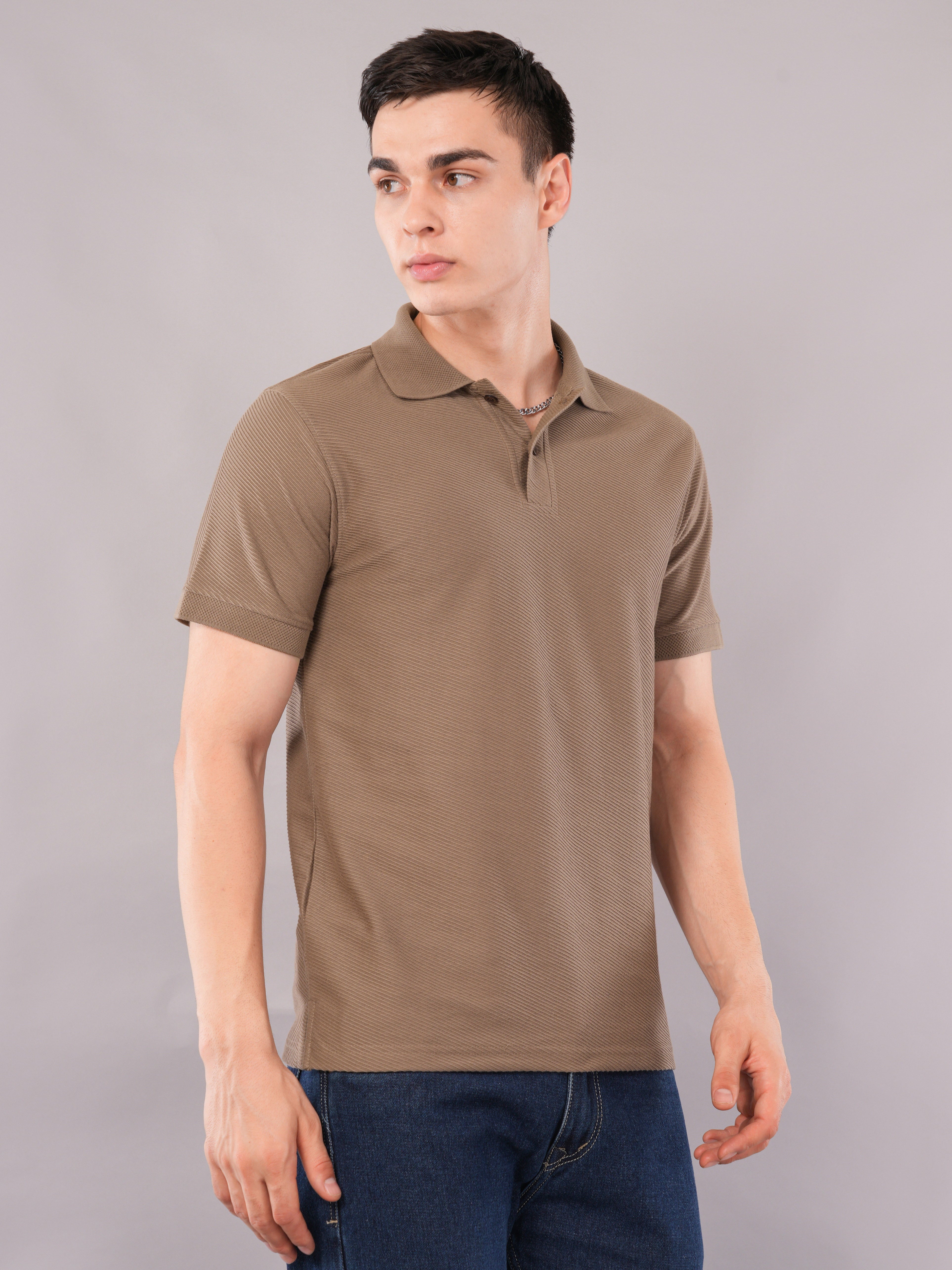Taupe Fine-Texture Polo T-Shirt