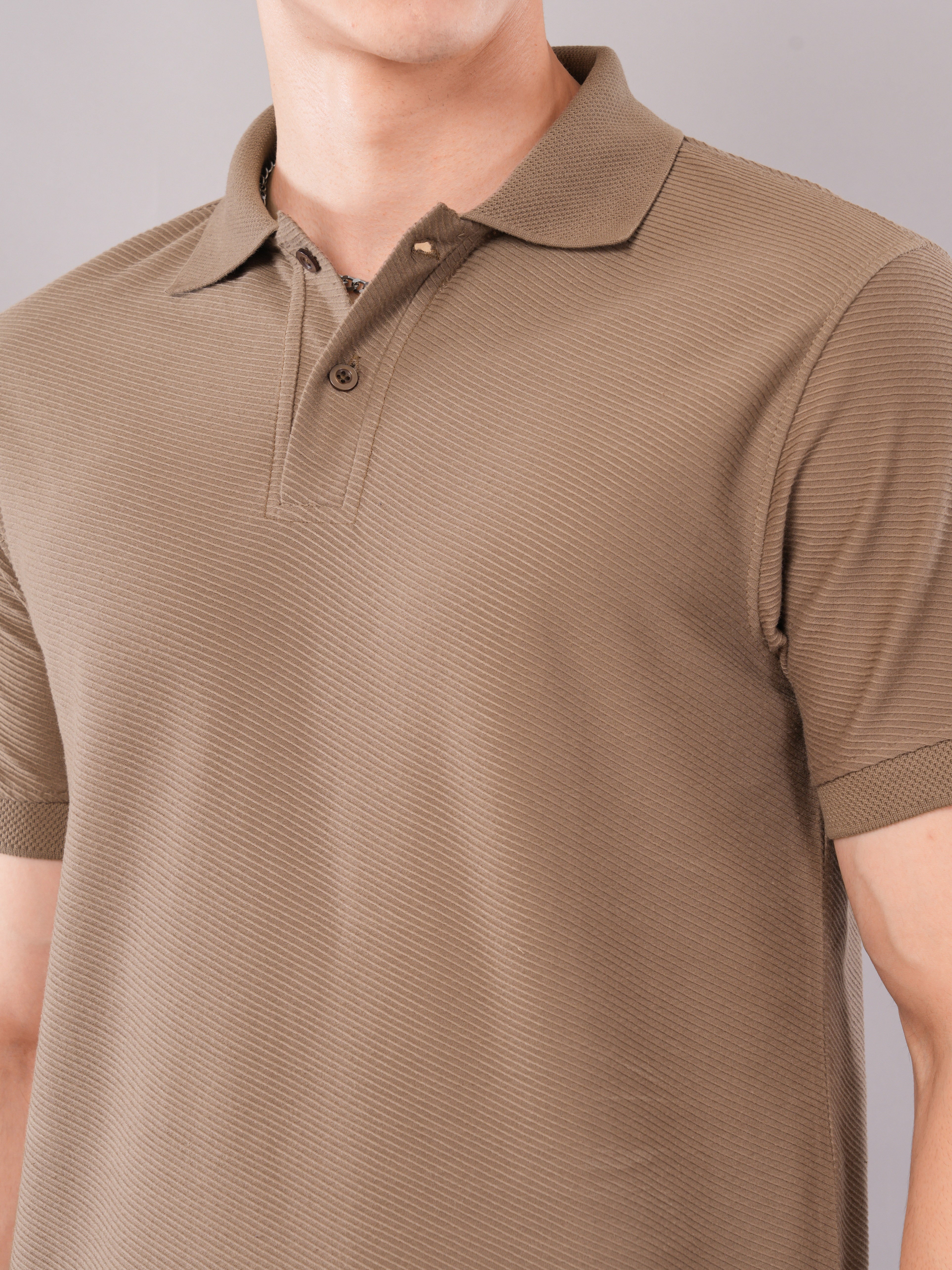 Taupe Fine-Texture Polo T-Shirt