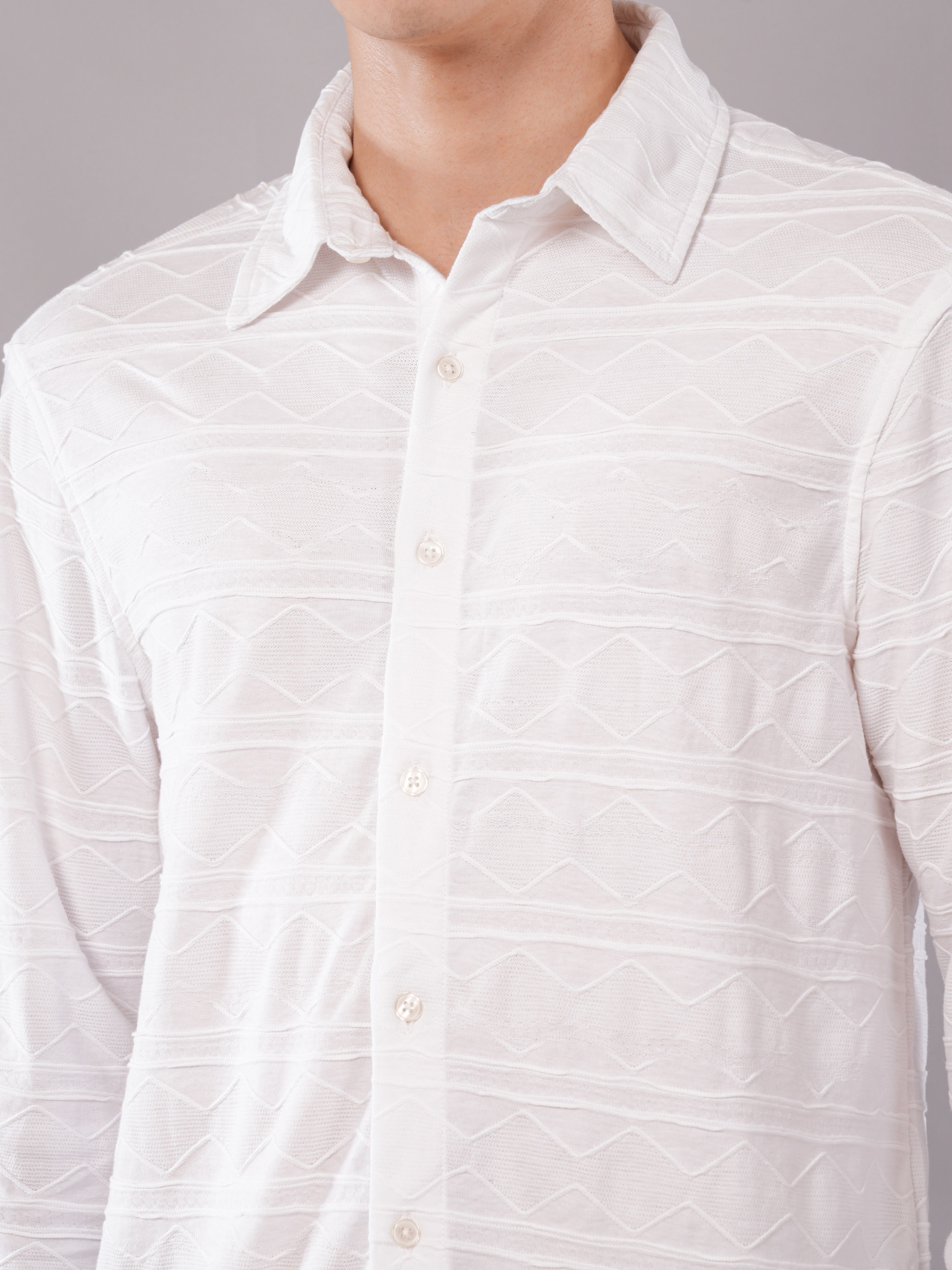 White Geometric Jacquard Shirt