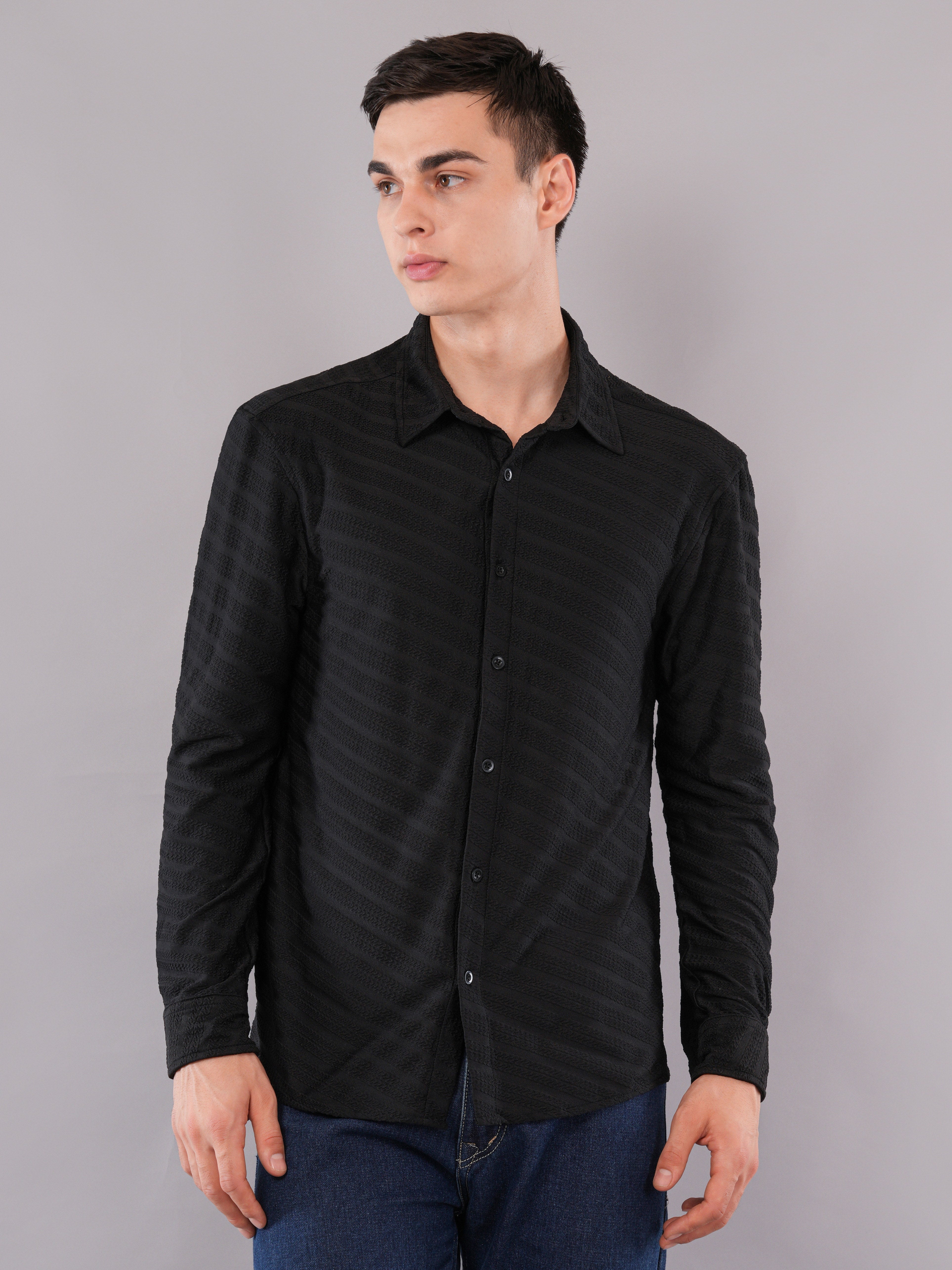 Black Tonal Stripe Shirt