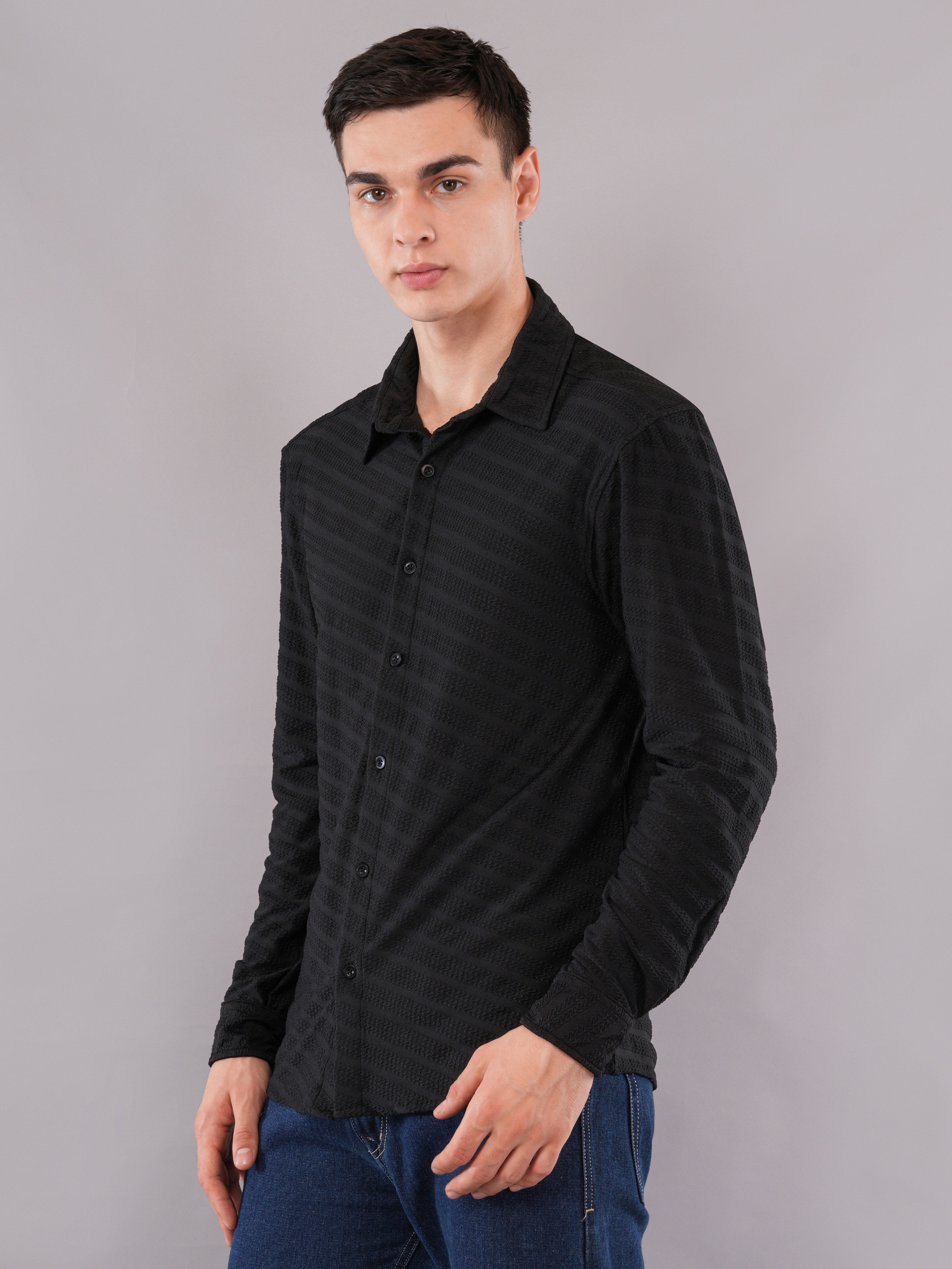 Black Tonal Stripe Shirt