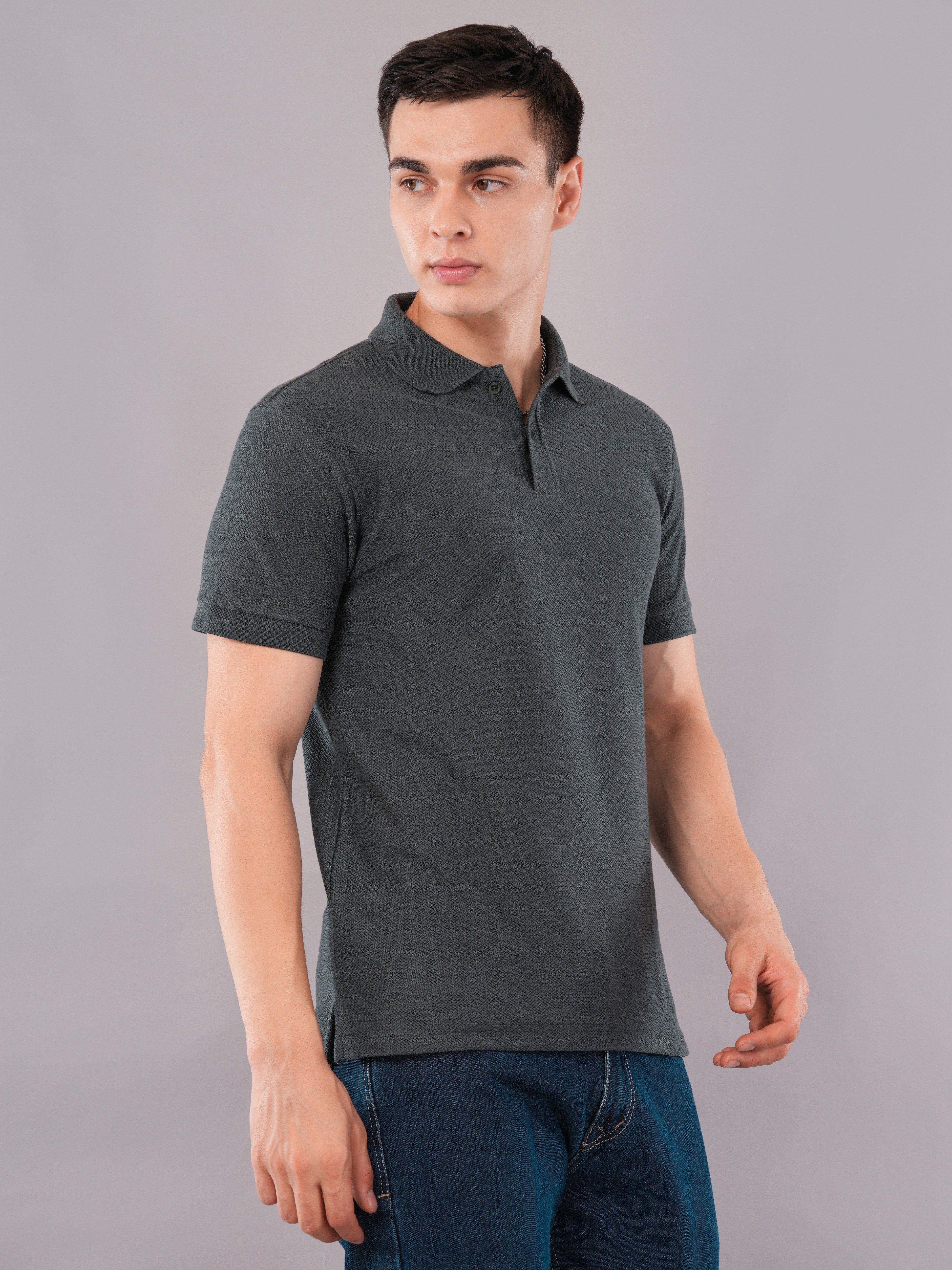 Charcoal Textured Polo T-Shirt