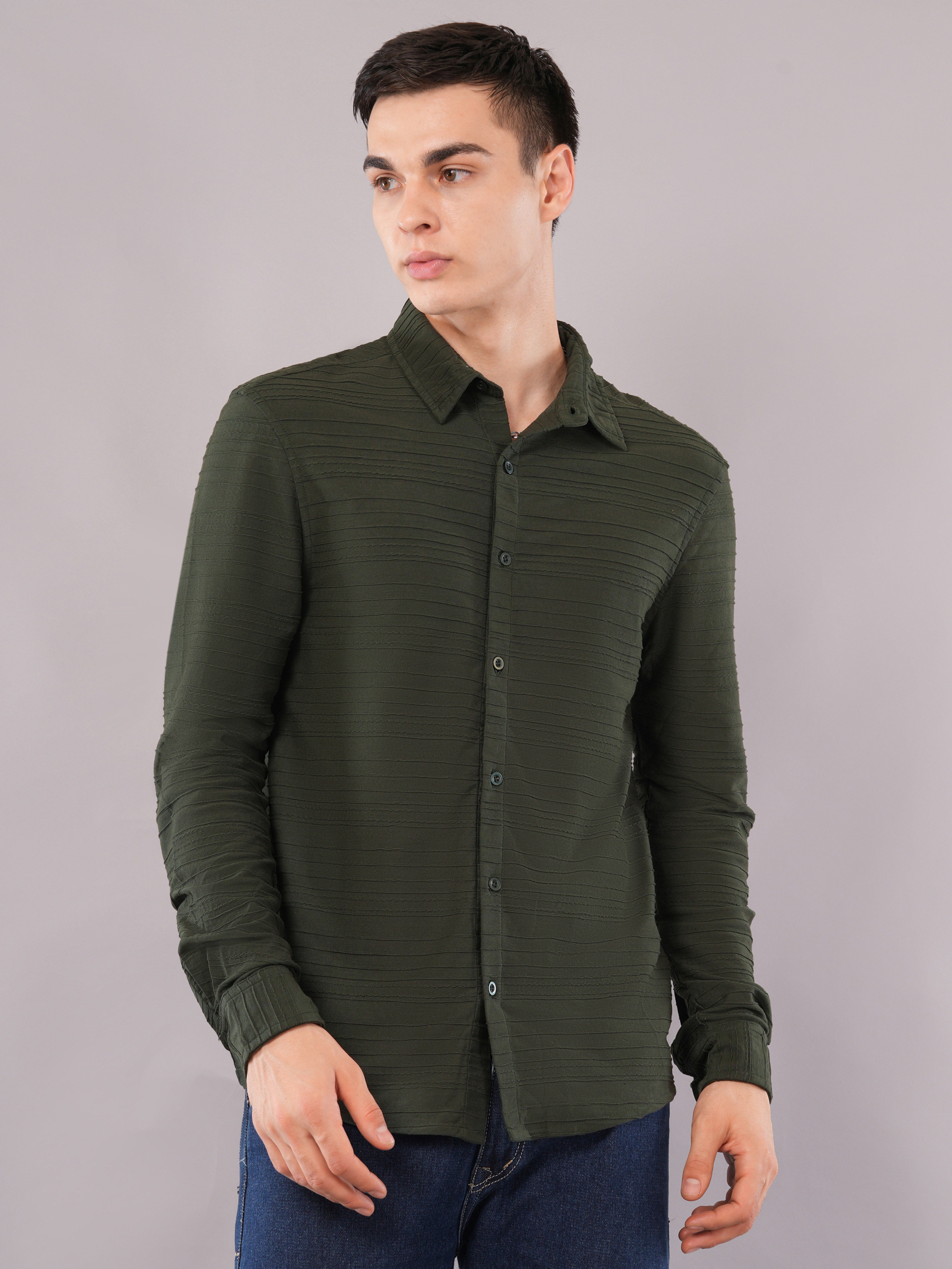 Deep Olive Tonal-Stripe Shirt