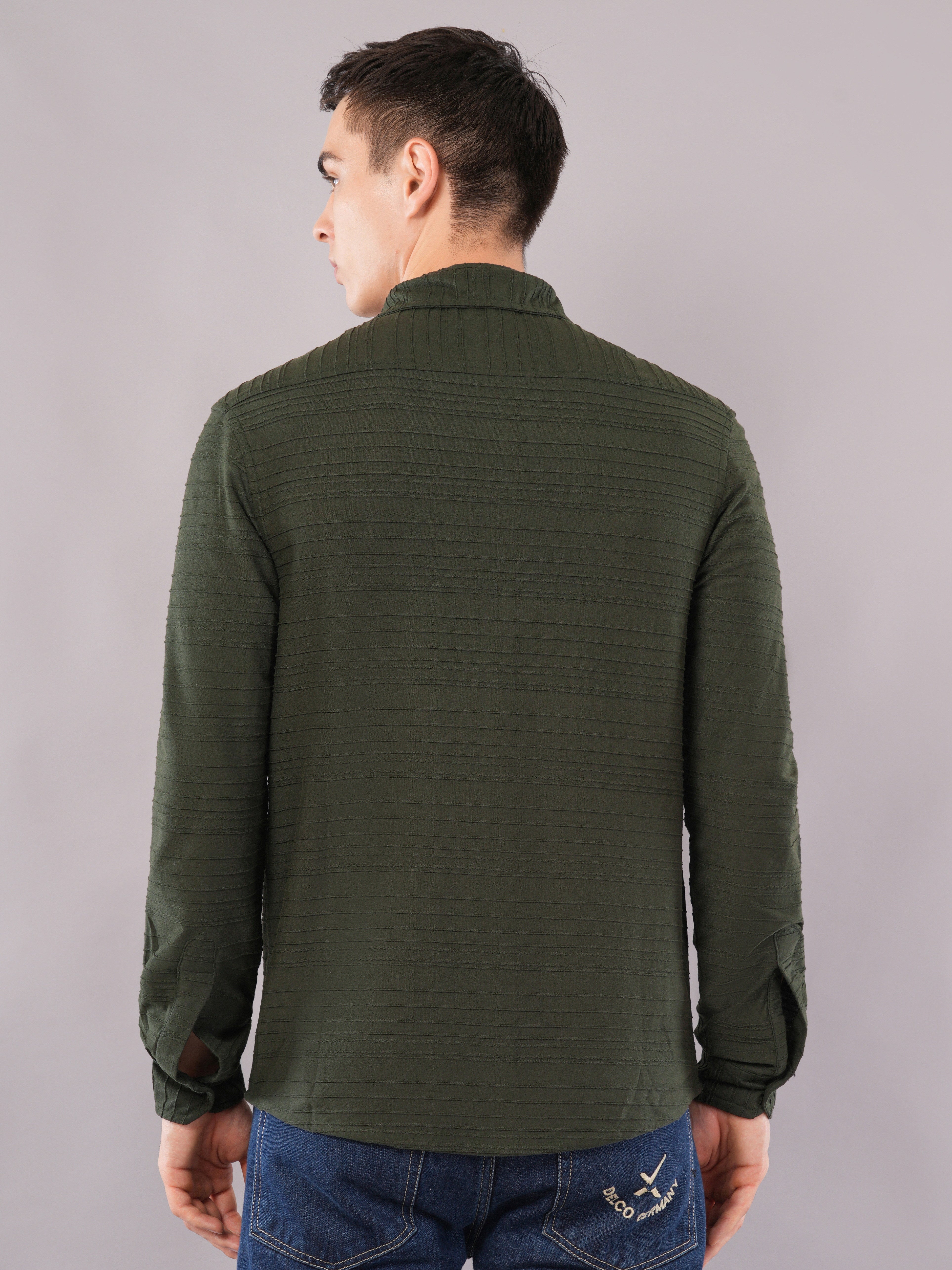 Deep Olive Tonal-Stripe Shirt