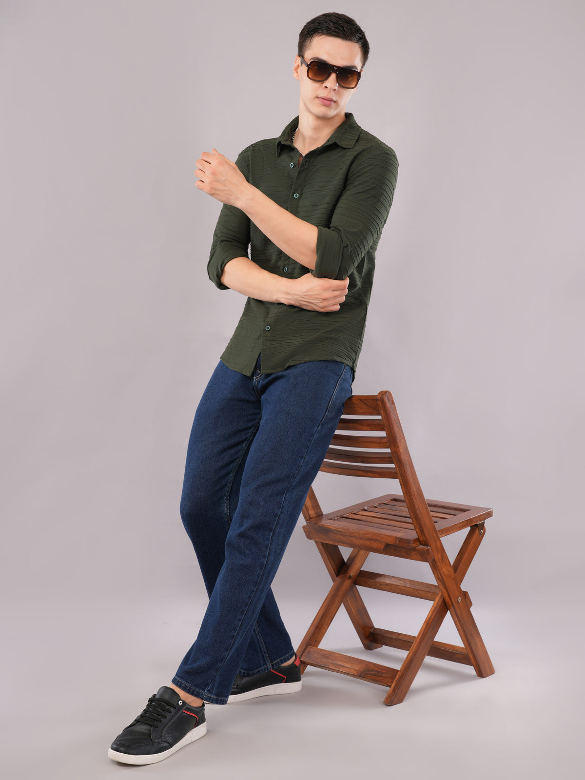 Deep Olive Tonal-Stripe Shirt