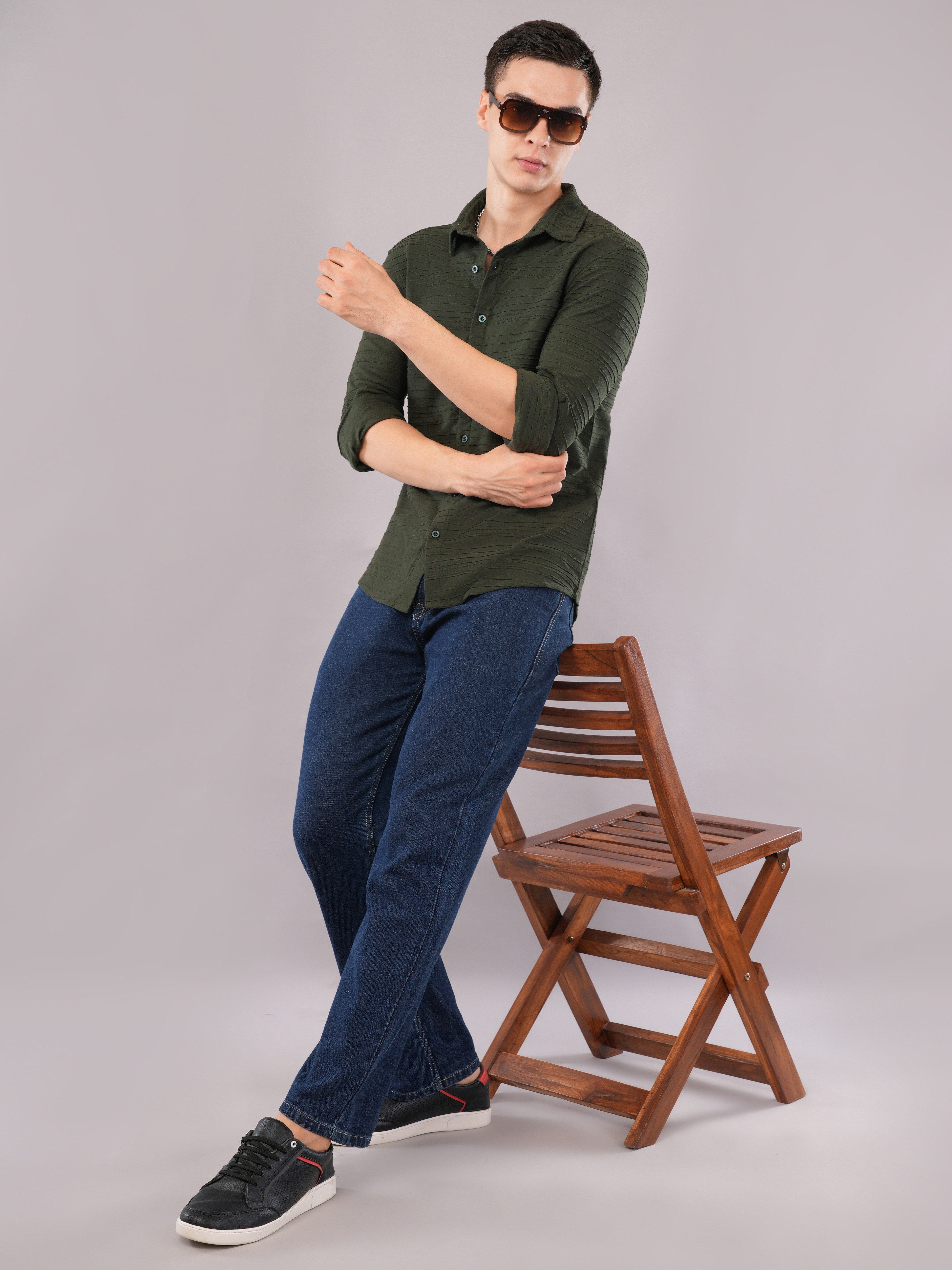 Deep Olive Tonal-Stripe Shirt