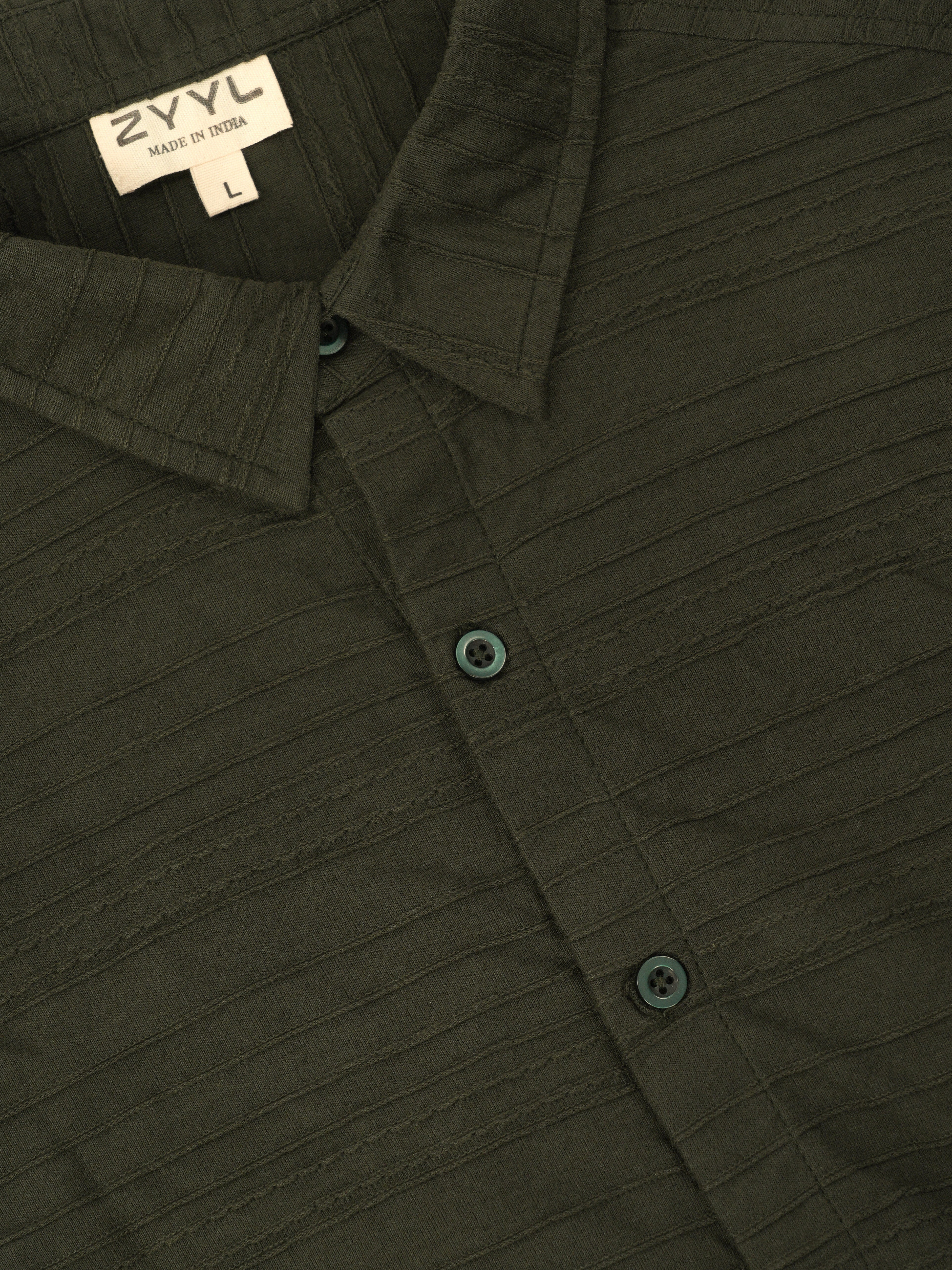 Deep Olive Tonal-Stripe Shirt