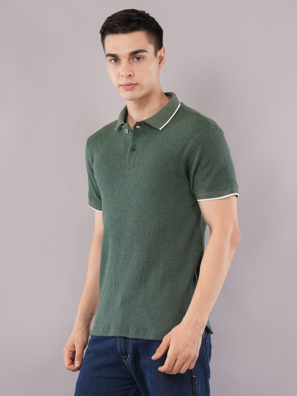 Forest Green Contrast-Tip Polo T-Shirt