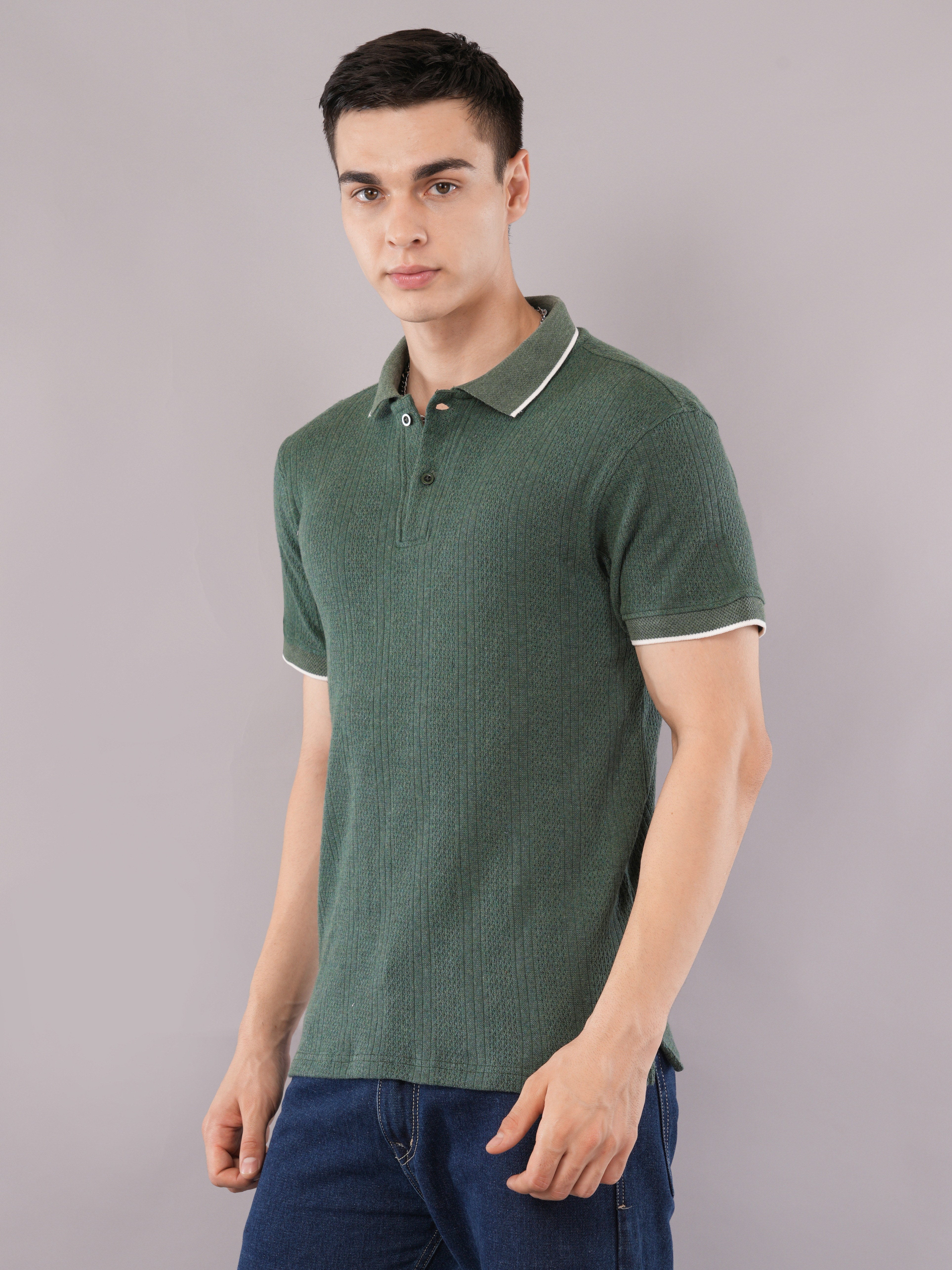 Forest Green Contrast-Tip Polo T-Shirt