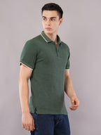 Forest Green Contrast-Tip Polo T-Shirt