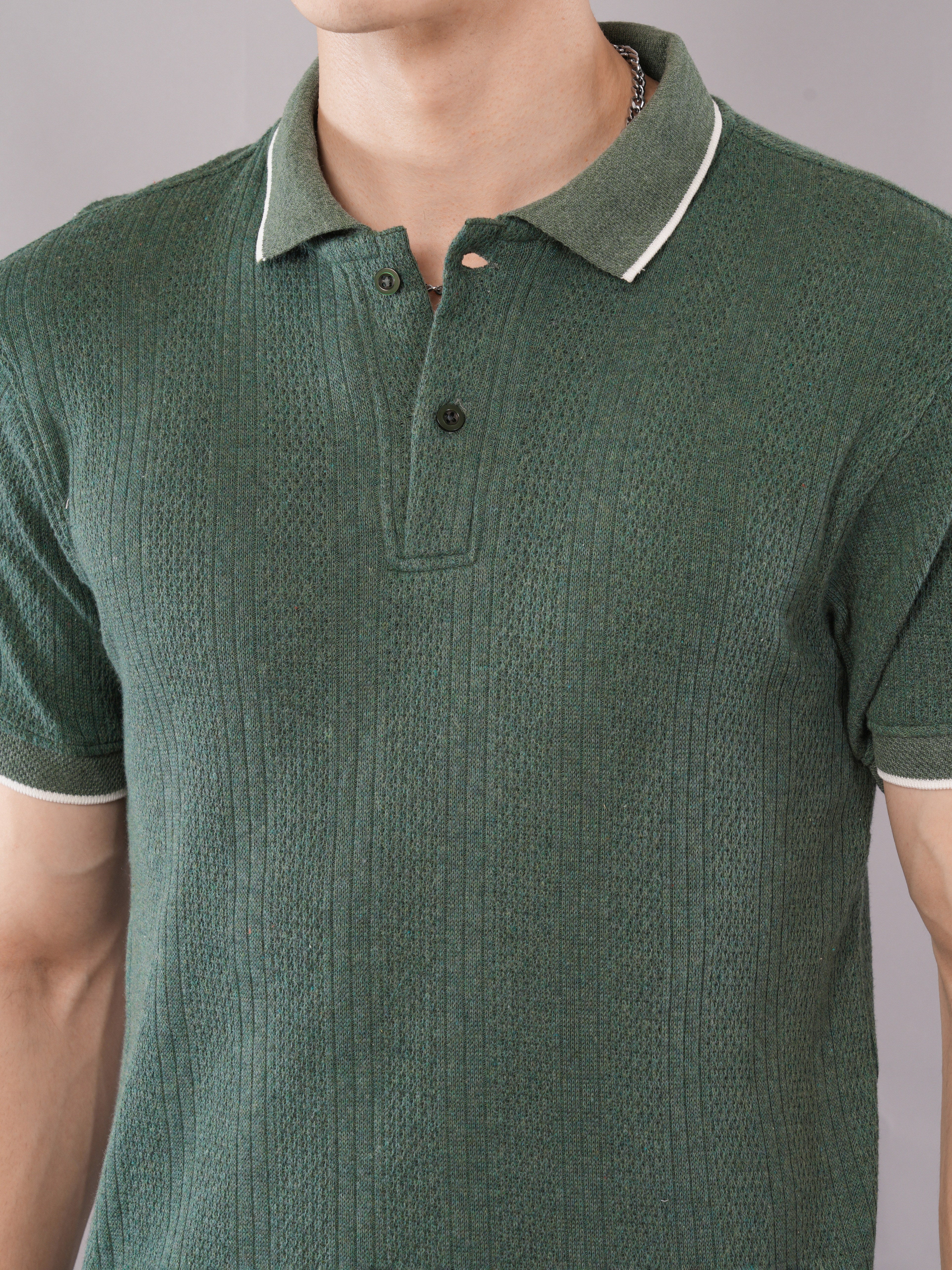 Forest Green Contrast-Tip Polo T-Shirt