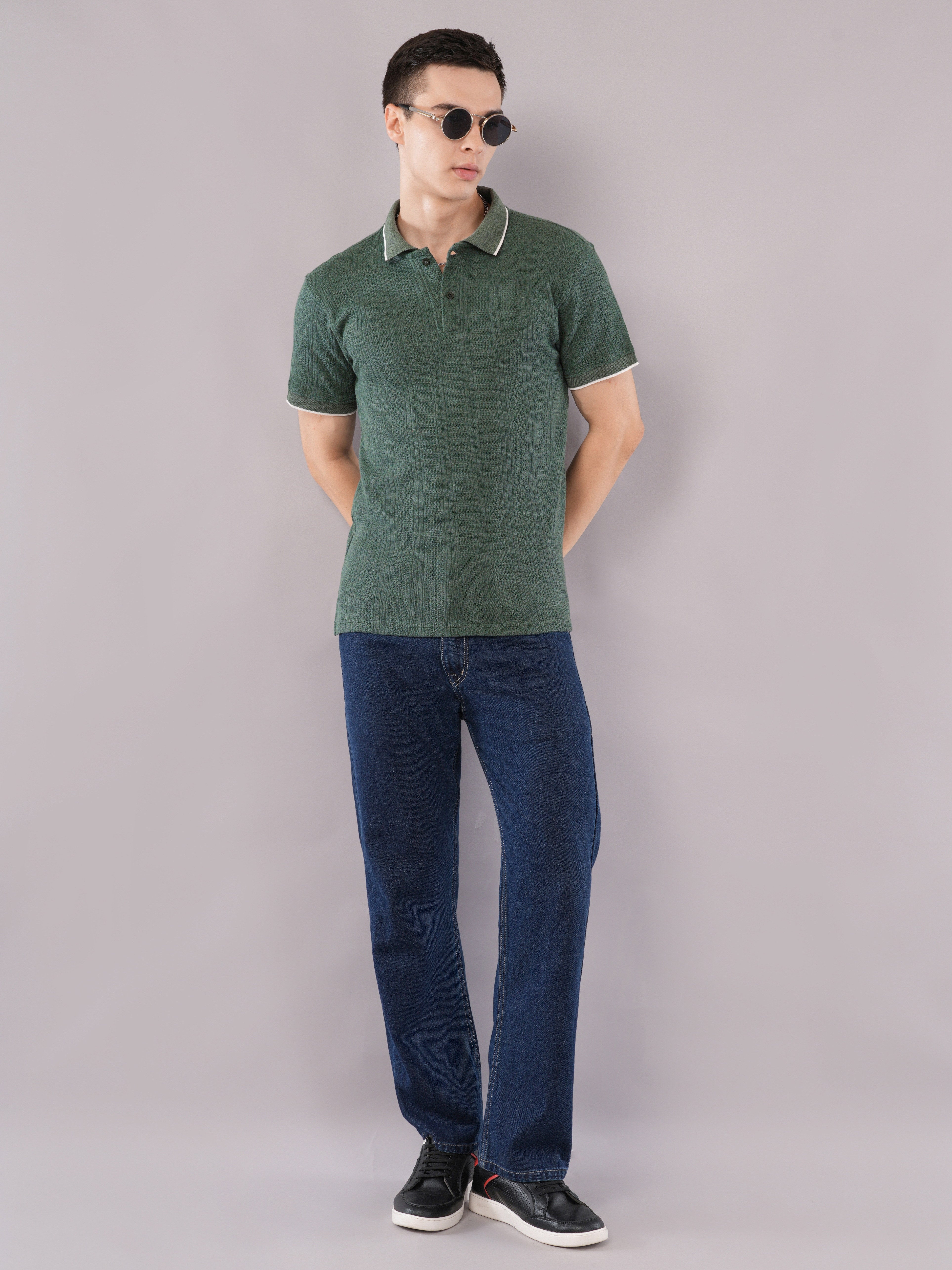 Forest Green Contrast-Tip Polo T-Shirt