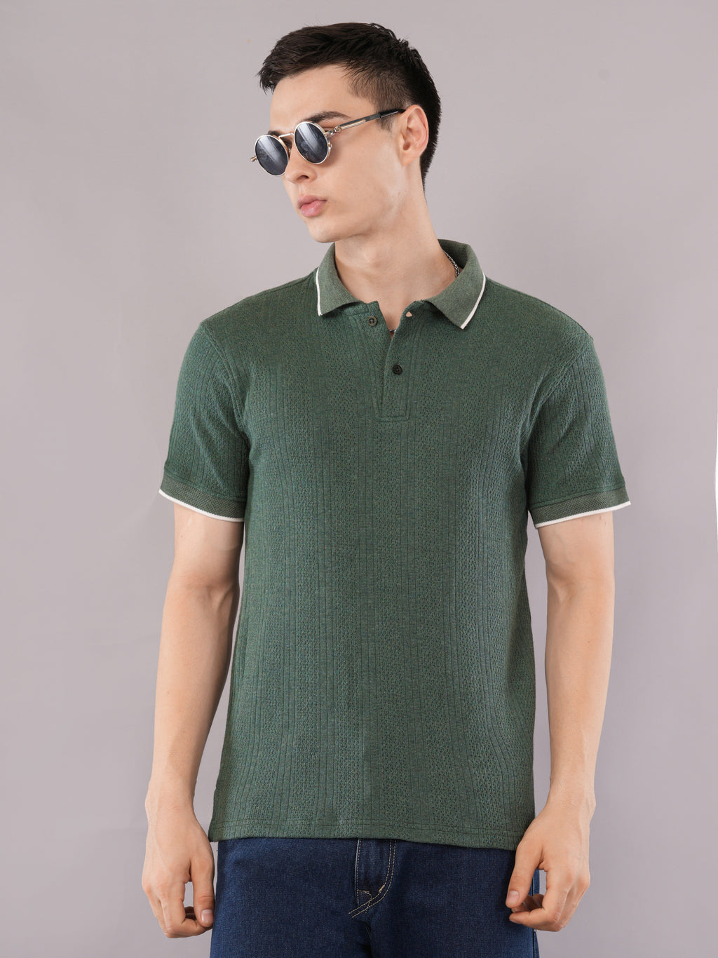 Forest Green Contrast-Tip Polo T-Shirt