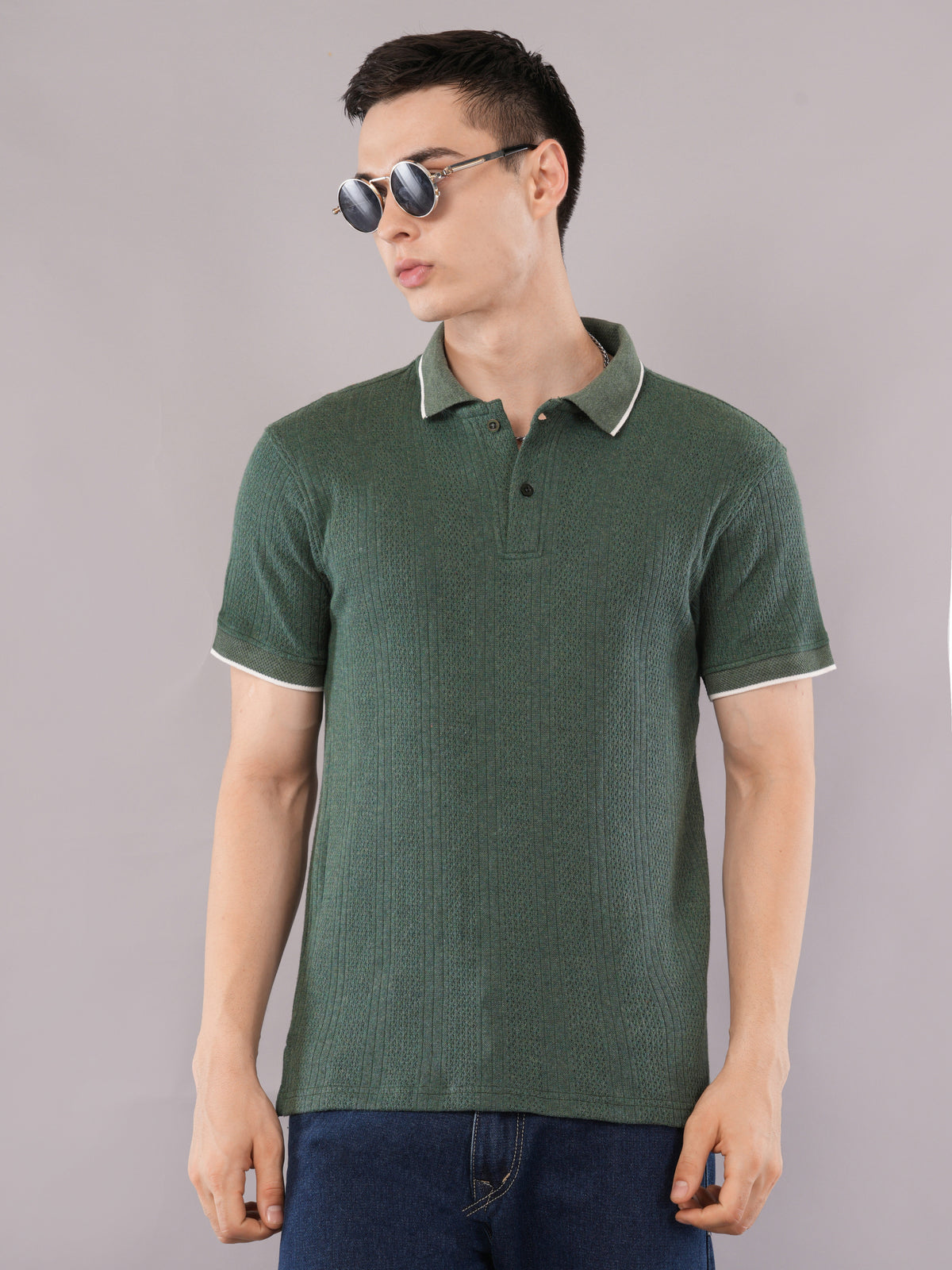 Forest Green Contrast-Tip Polo T-Shirt