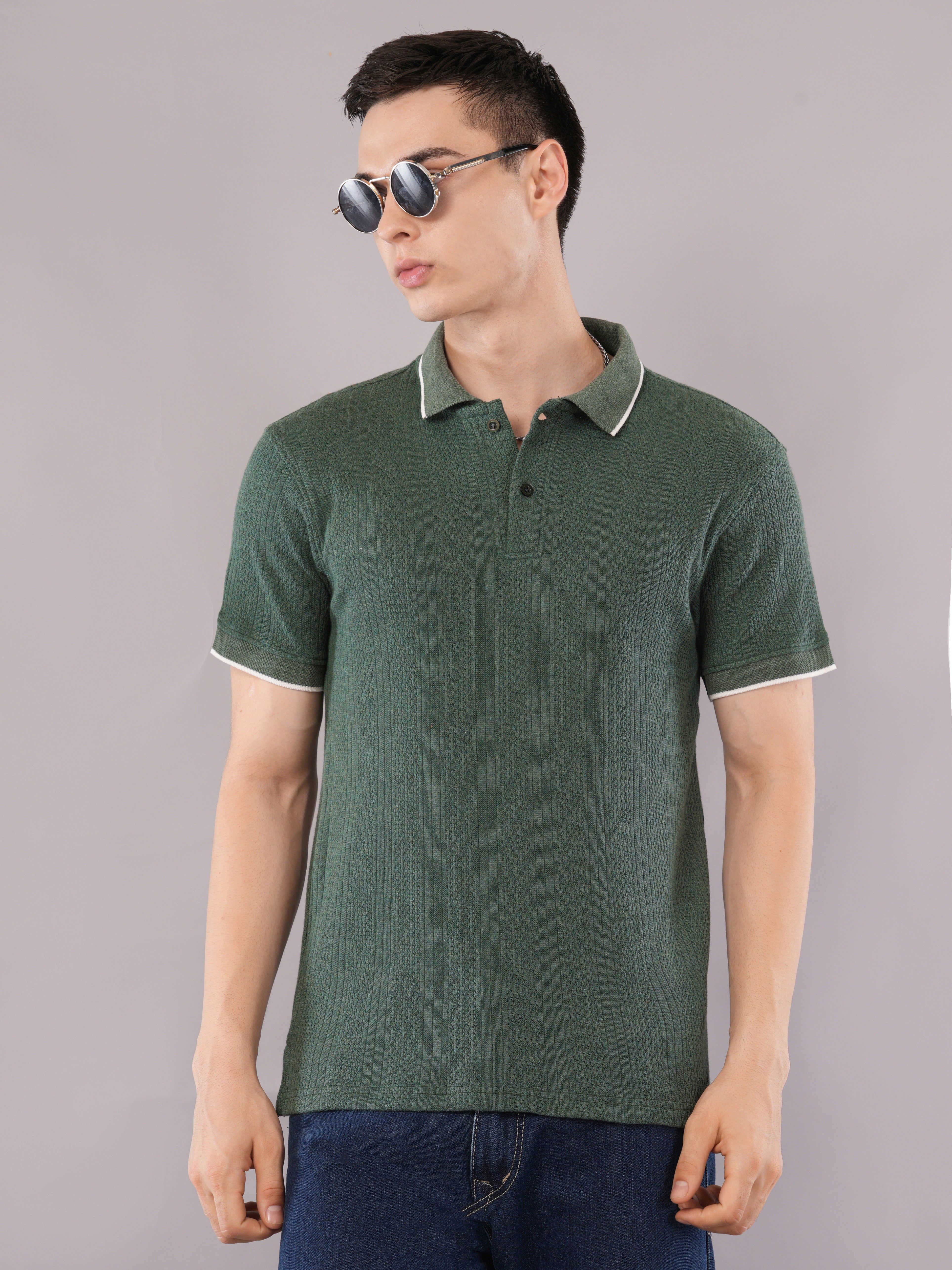 Forest Green Contrast-Tip Polo T-Shirt
