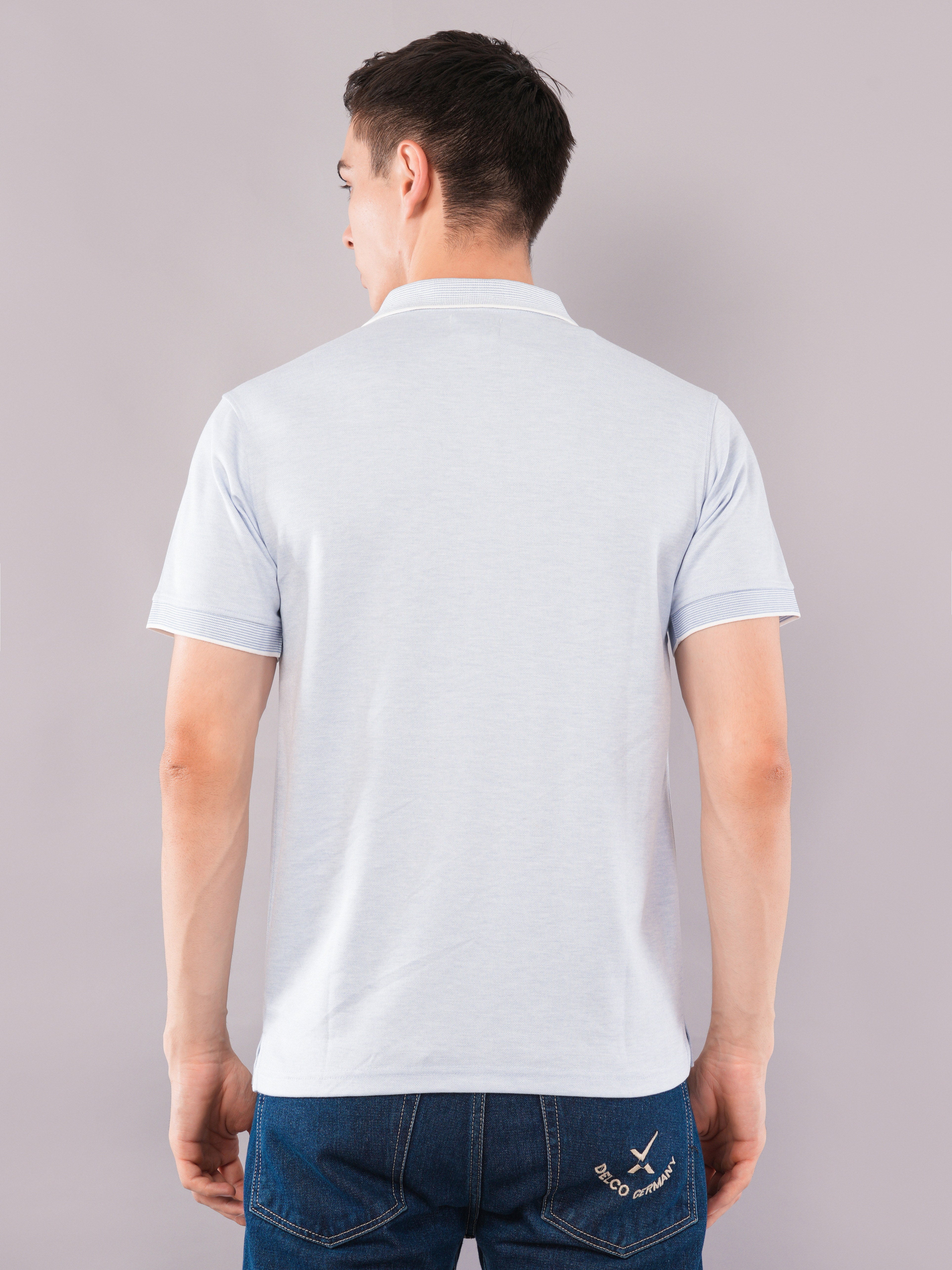 Ice Blue Contrast-Tip Polo T-Shirt