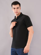 Jet Black Fine-Texture Polo T-Shirt