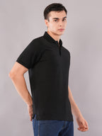 Jet Black Fine-Texture Polo T-Shirt