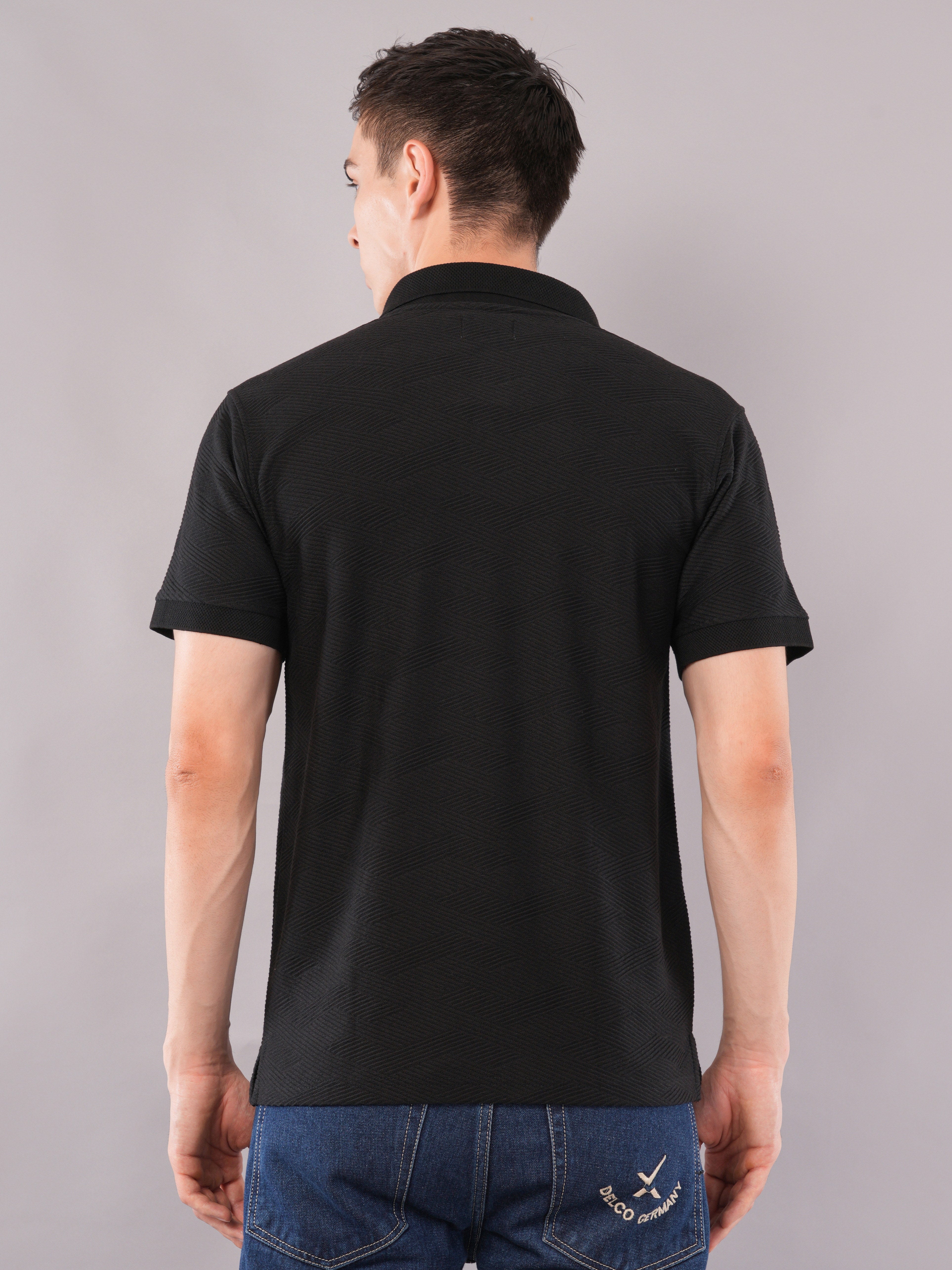 Jet Black Fine-Texture Polo T-Shirt