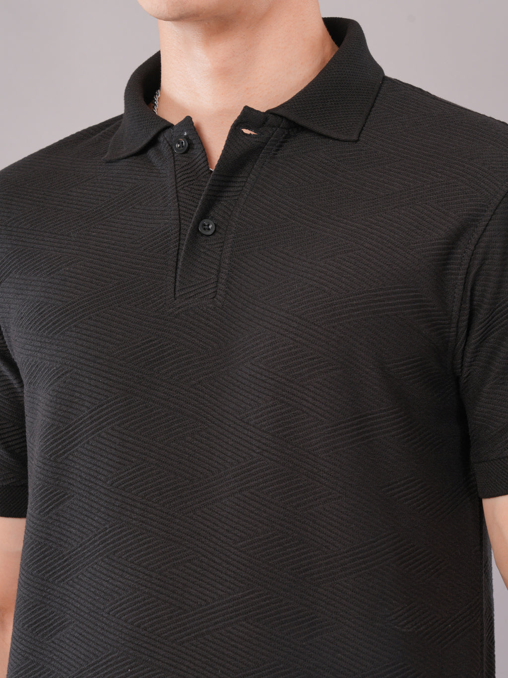 Jet Black Fine-Texture Polo T-Shirt