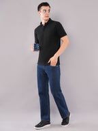 Jet Black Fine-Texture Polo T-Shirt