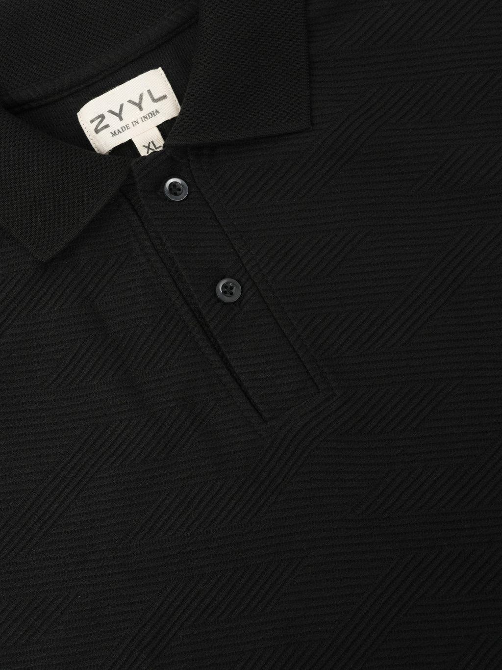 Jet Black Fine-Texture Polo T-Shirt