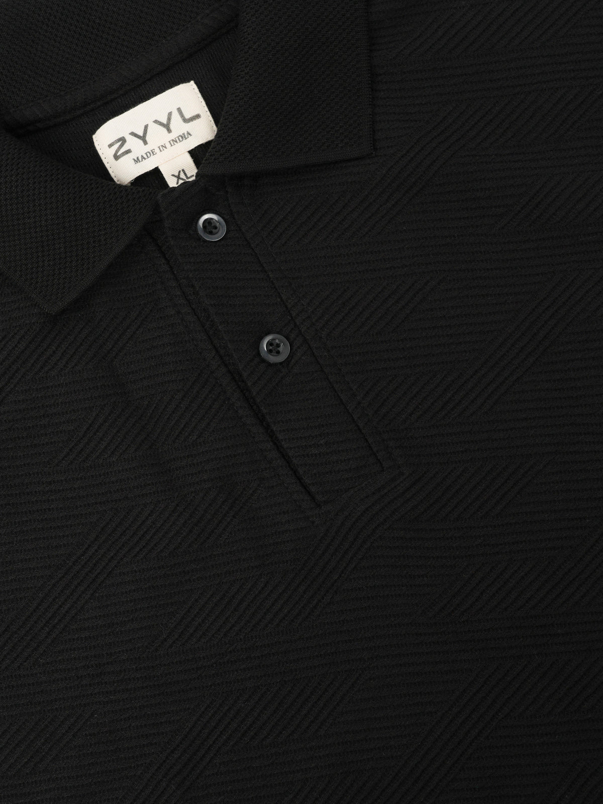 Jet Black Fine-Texture Polo T-Shirt