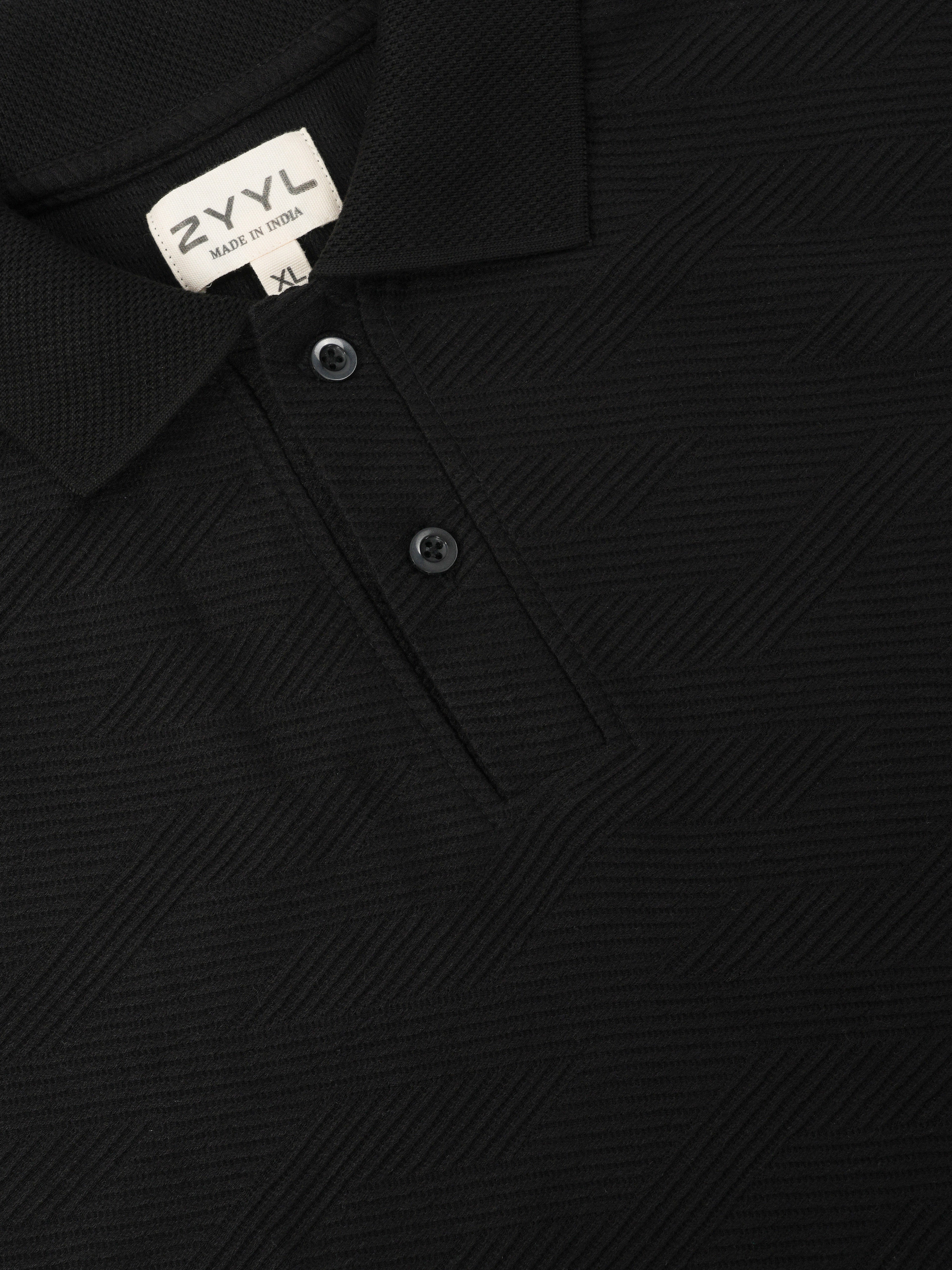 Jet Black Fine-Texture Polo T-Shirt