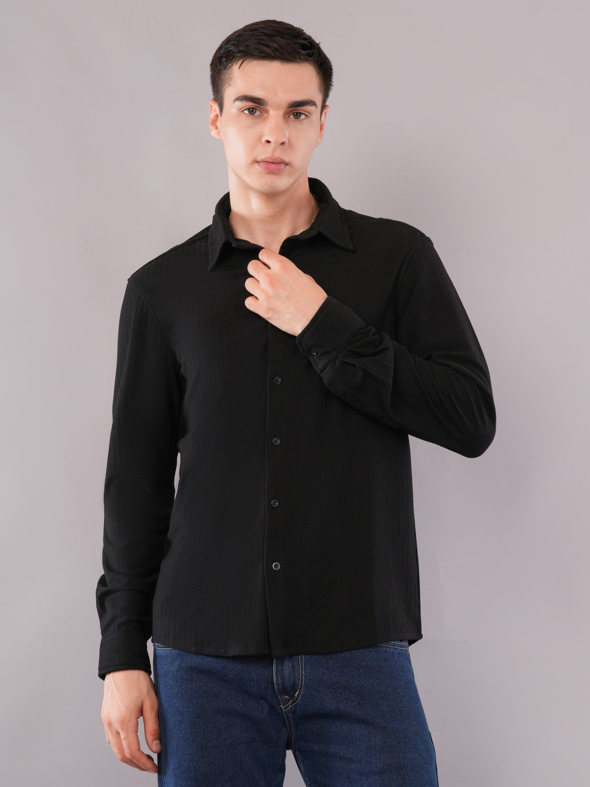 Jet Black Fluid-Texture Shirt