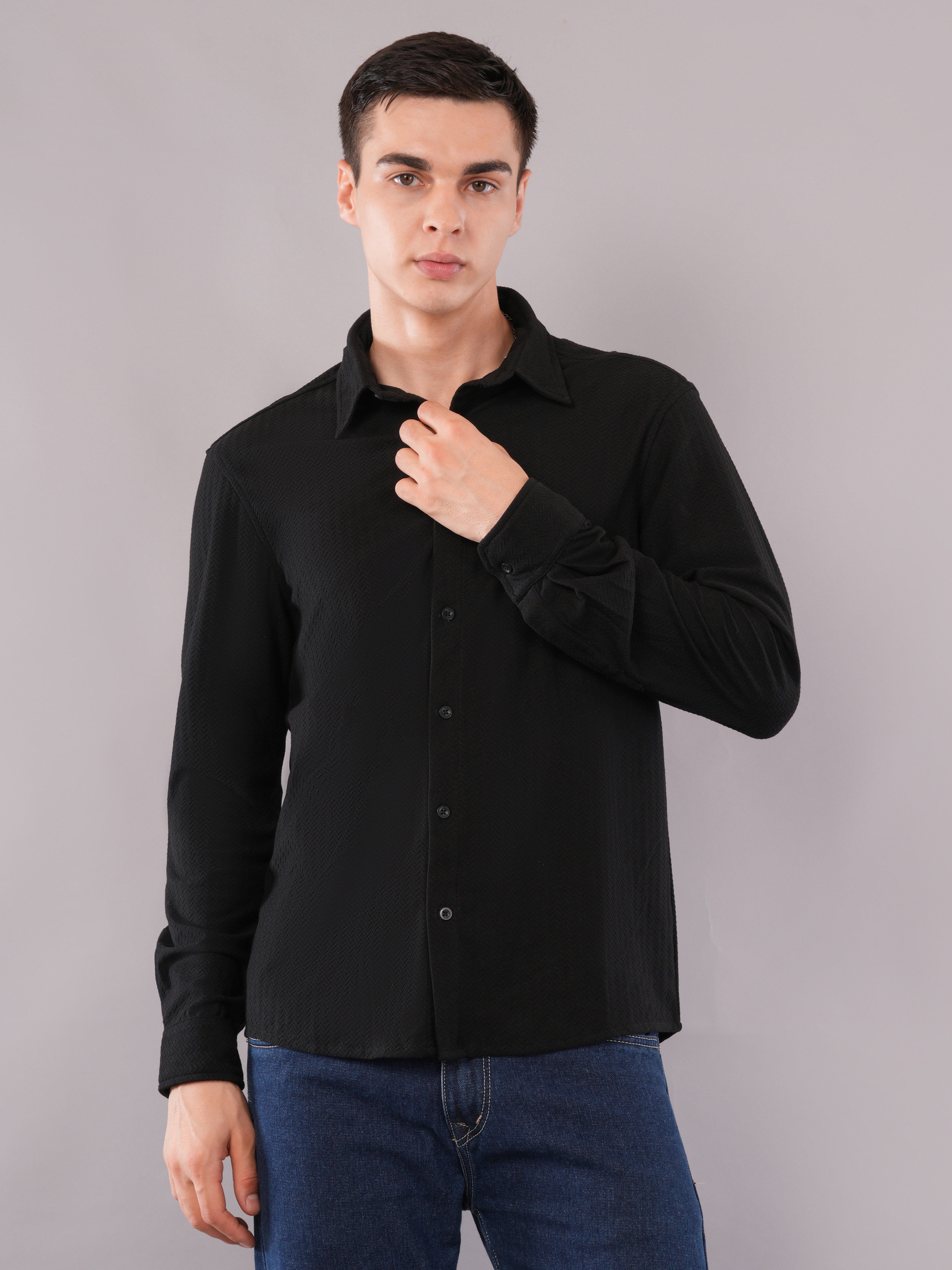 Jet Black Fluid-Texture Shirt