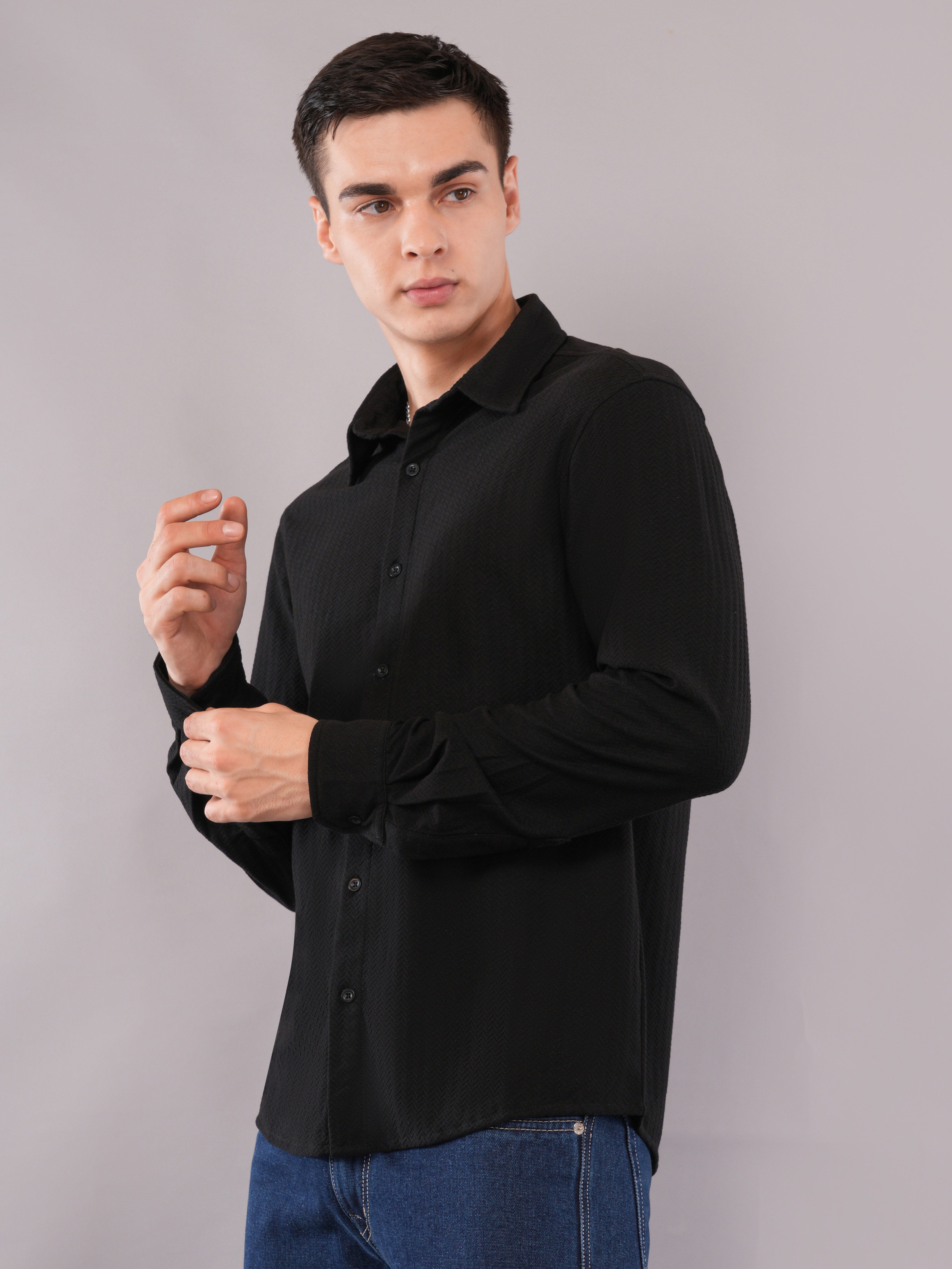 Jet Black Fluid-Texture Shirt