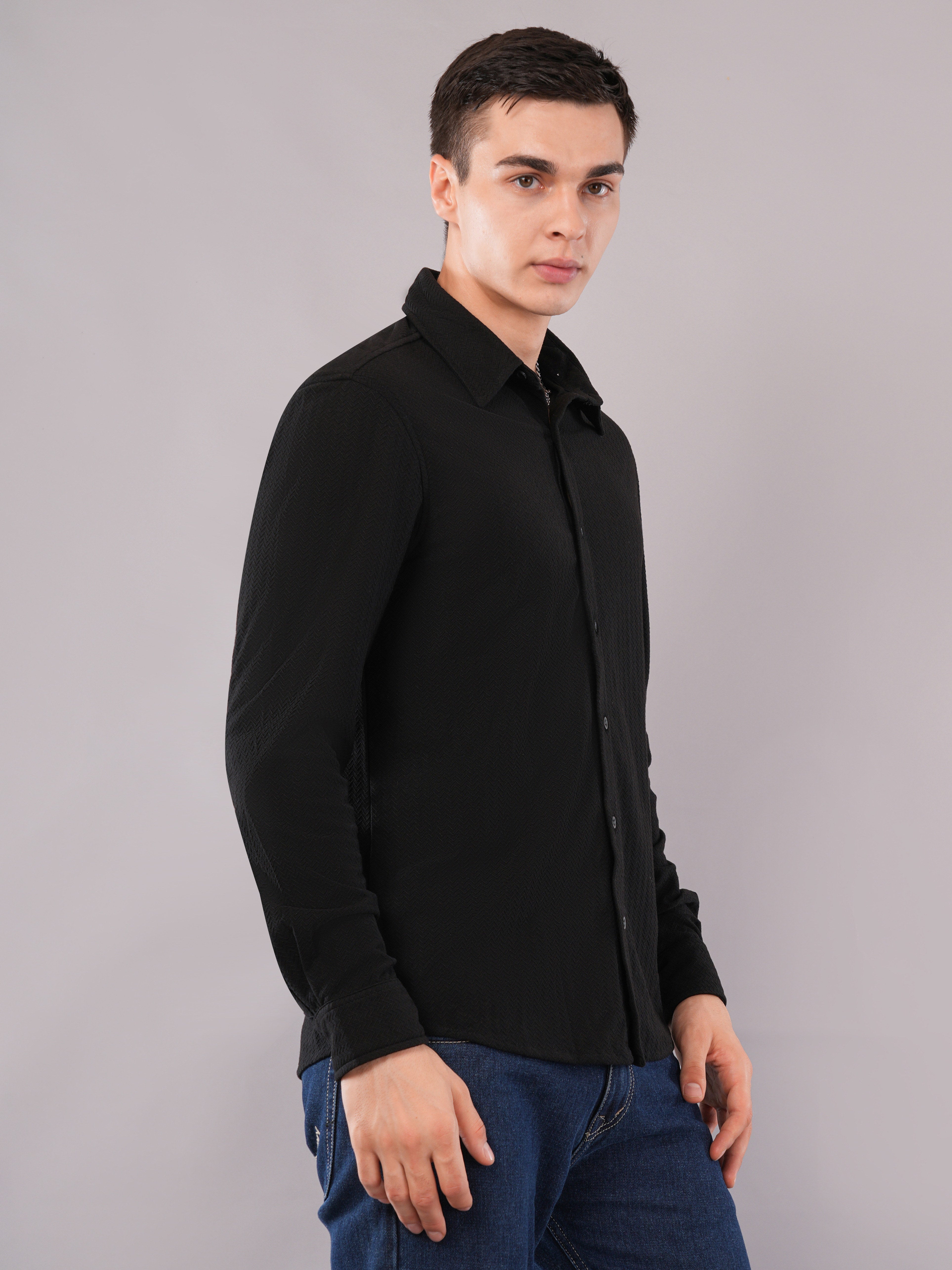 Jet Black Fluid-Texture Shirt