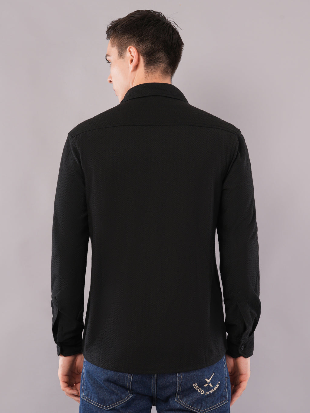 Jet Black Fluid-Texture Shirt