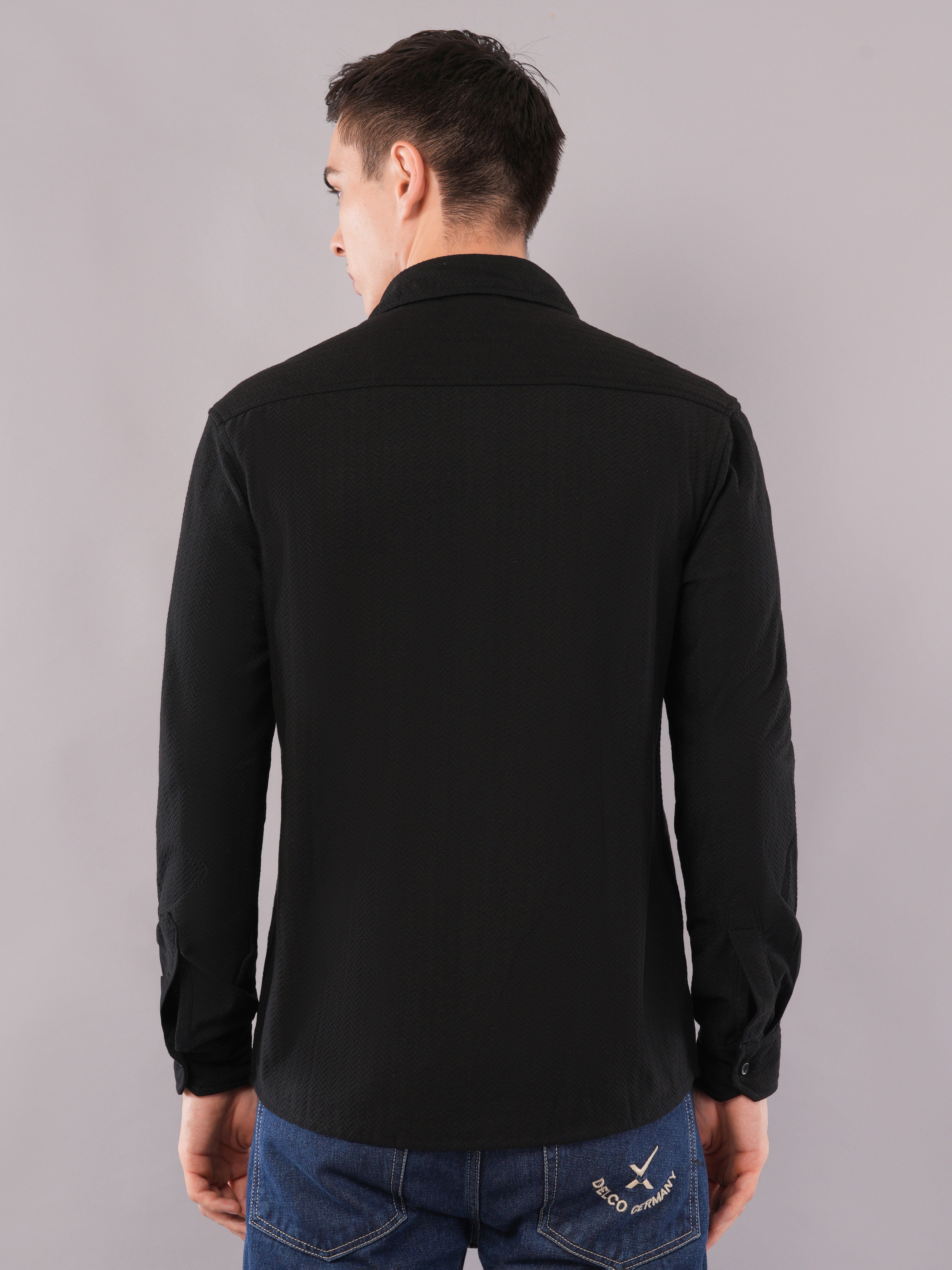 Jet Black Fluid-Texture Shirt