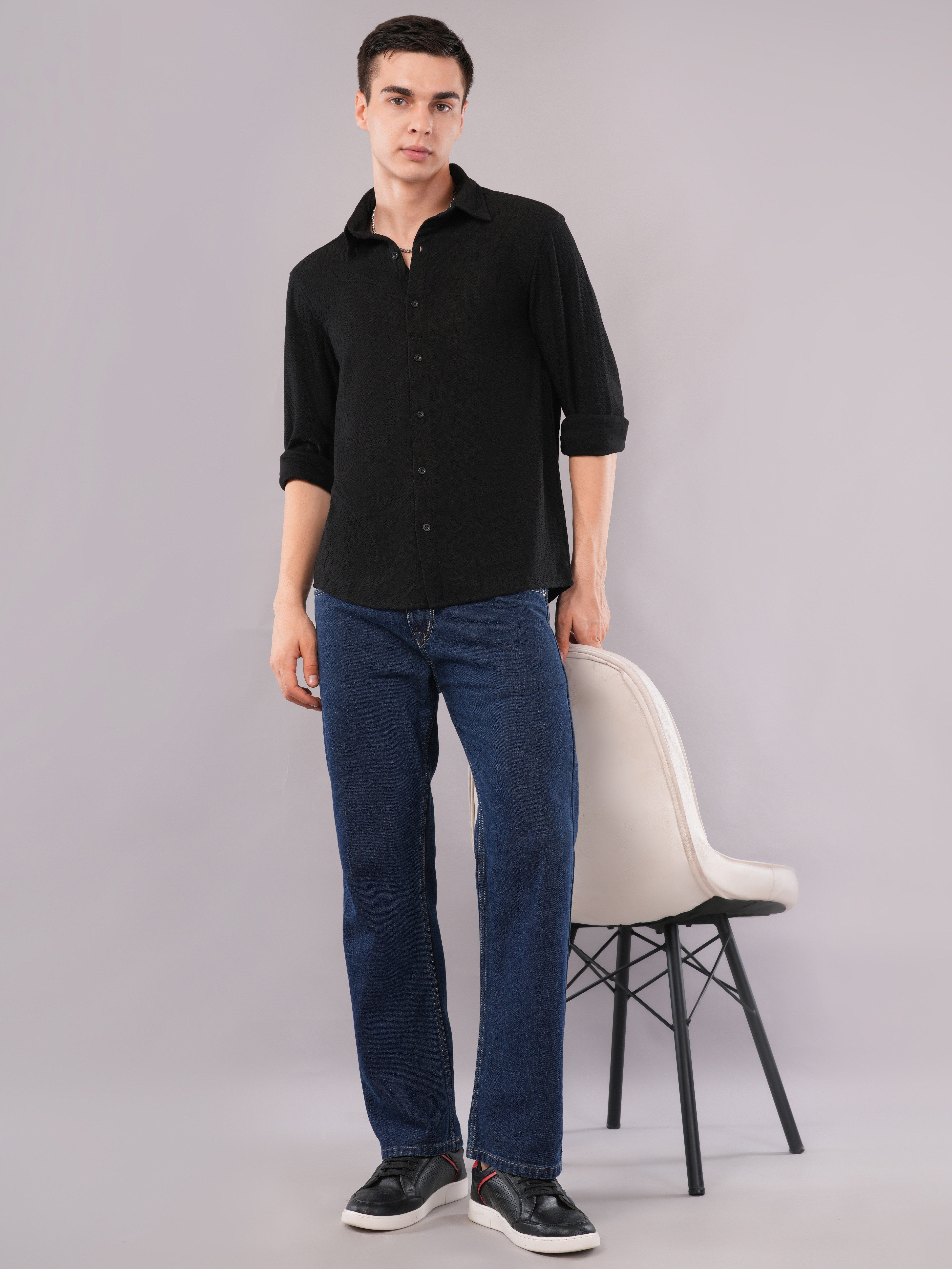 Jet Black Fluid-Texture Shirt